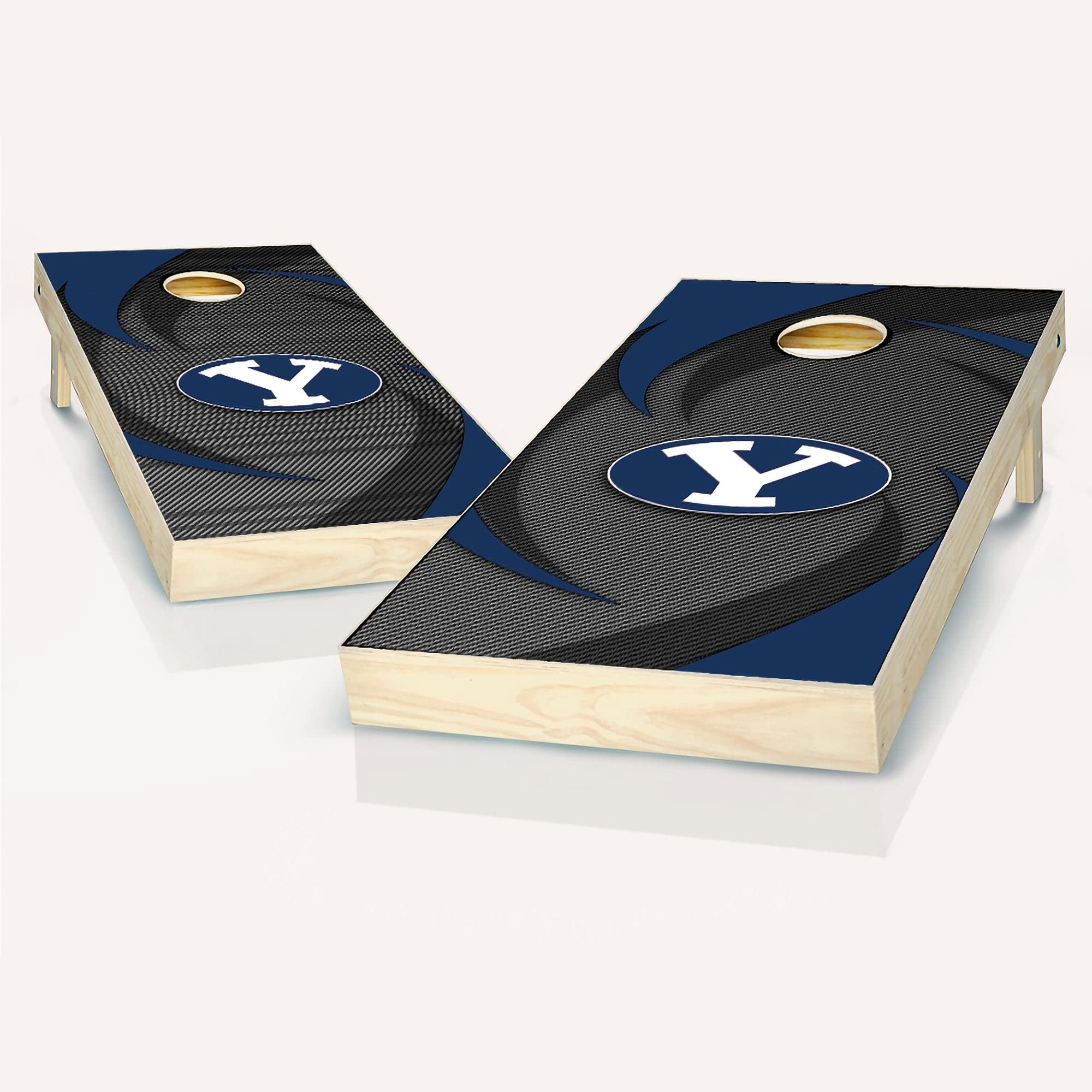 BYU Swoosh Version Cornhole Game Set - 2 Premium Cornhole Boards & 8 Custom Team Logo Bags - Perfect for Tailgating, Backyard Parties & College Game Day Events
