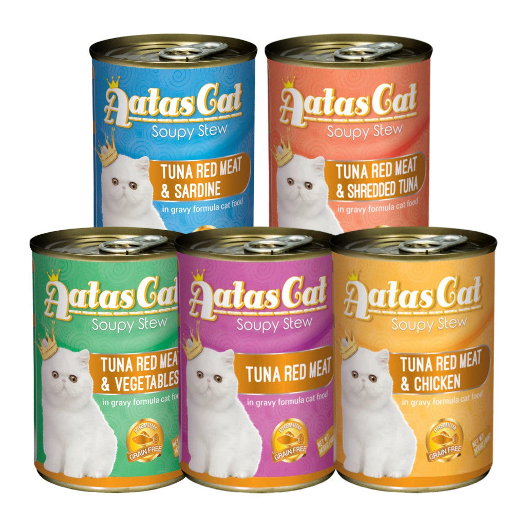 24-Pack Aatas Cat Soupy Stew Tuna & Red Meat in Gravy 400g with Sardine, Chicken & Vegetables - Grain-Free Wet Cat Food for Adult & Senior Cats - Perfect for Mealtime, Weight Gain & Picky Eaters