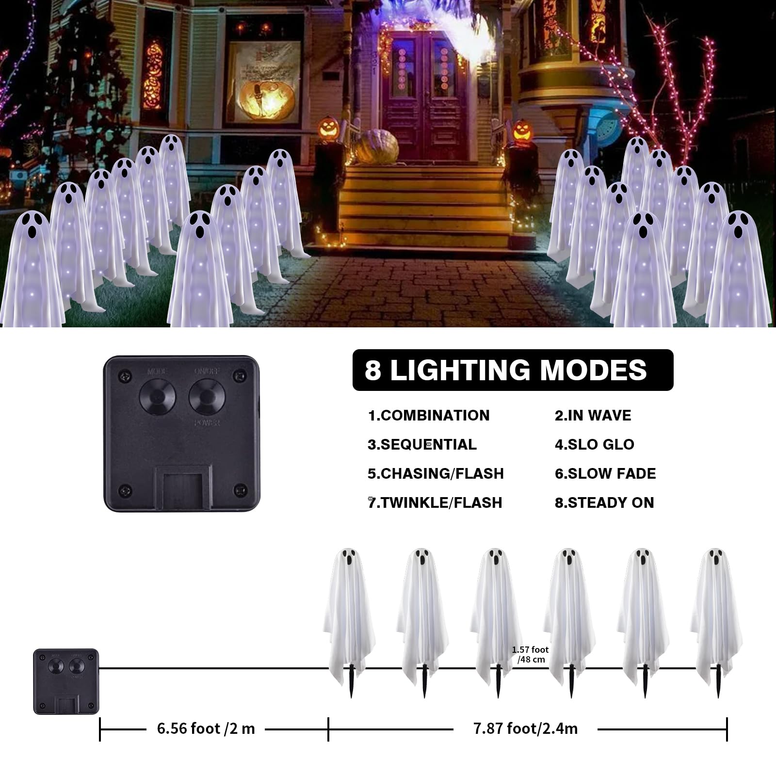 **6-Pack Halloween Solar Ghost Garden Lights - Outdoor Scary Decor for Halloween Party, Yard & Pathway - Cold White LED Solar-Powered Path Lights for Spooky Nighttime Ambiance**