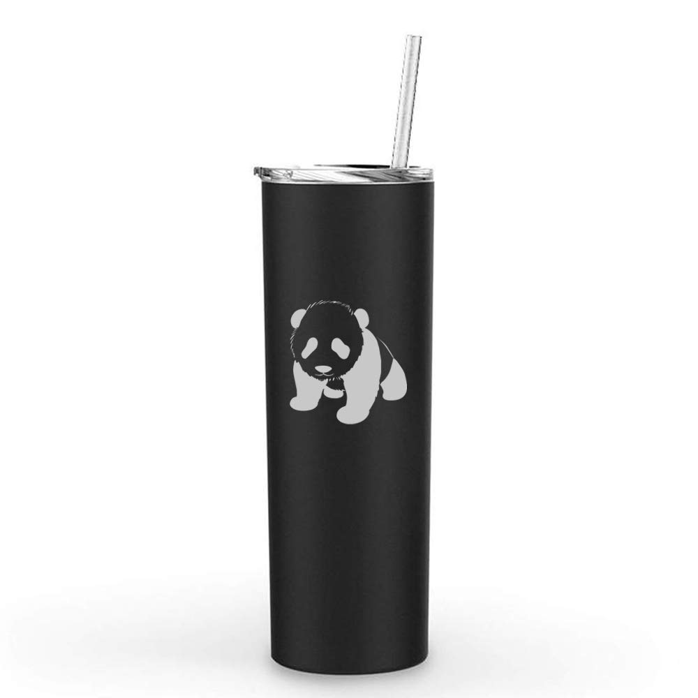 20 oz Skinny Tall Stainless Steel Vacuum Insulated Tumbler with Straw - Cute Baby Panda Design (Black) | Leakproof Travel Mug for Coffee, Tea & Cold Drinks | Perfect for Office, Gym & Outdoor Adventures