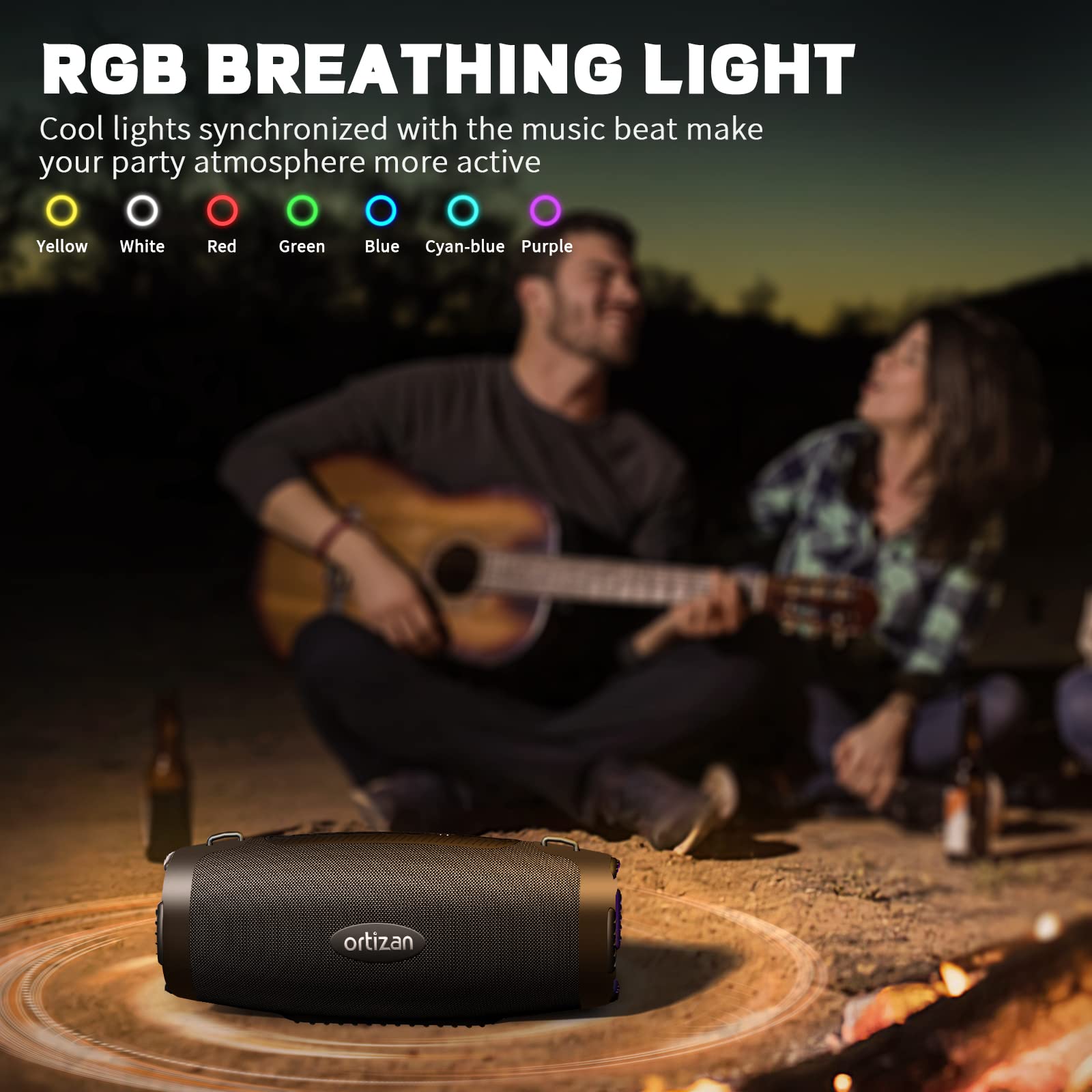 Ortizan 100W Bluetooth Speaker with LED Lights, IPX7 Waterproof Wireless Outdoor Speaker, 20H Playtime, Dual Pairing for Home, Party, Beach, Camping, and Poolside Gatherings