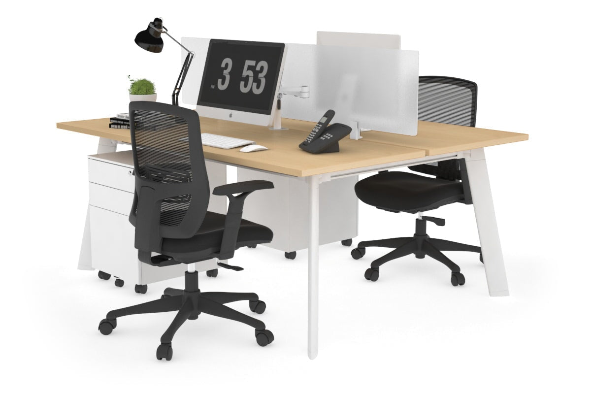 2 Person Workstation with White Frame - 1400L x 700W - Ideal for Office, Home Office & Collaborative Workspaces
