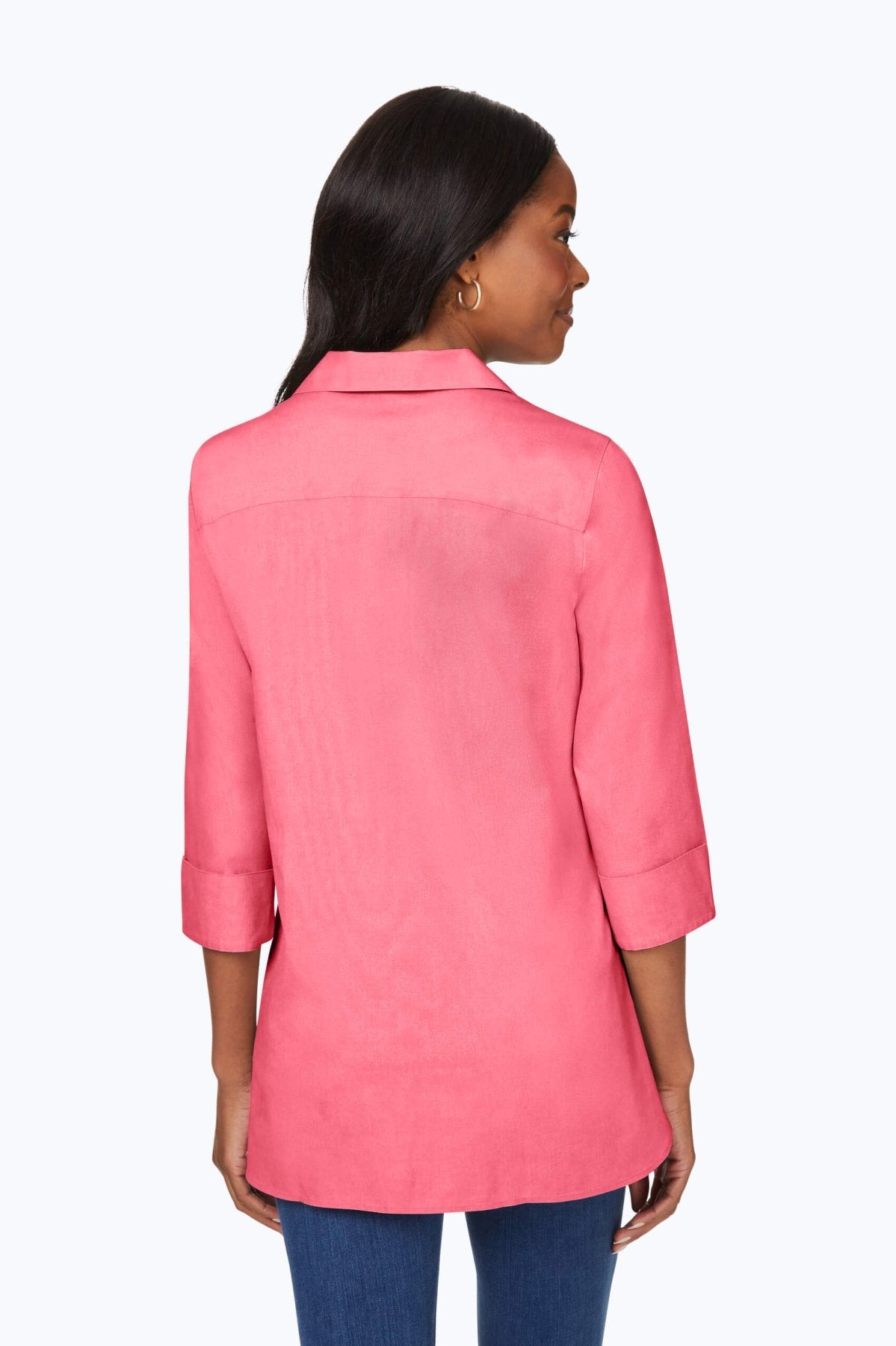 Pandora No Iron Pinpoint 3/4 Sleeve Tunic Shirt - Wrinkle-Free Women's Blouse for Work & Casual Wear | Perfect for Office, Travel & Everyday Outfits