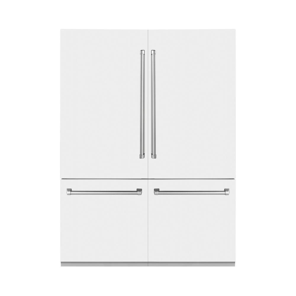 ZLINE 60 Inch 32.2 Cu Ft French Door Built-In Bottom Freezer Refrigerator with Water Dispenser & Ice Maker - White Matte (RBIV WM 60) for Modern Kitchen & Open Concept Living Spaces
