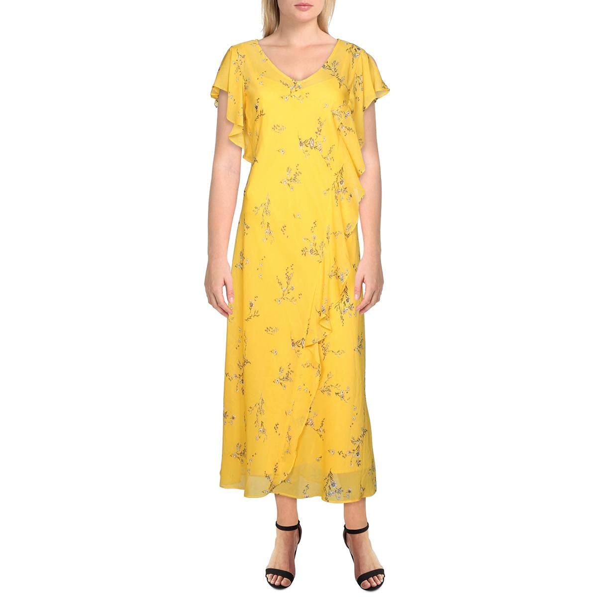 Ralph Lauren Women's Floral Ruffled Dress - Yellow, Size 10 | Elegant Summer Dress for Parties, Weddings & Special Occasions