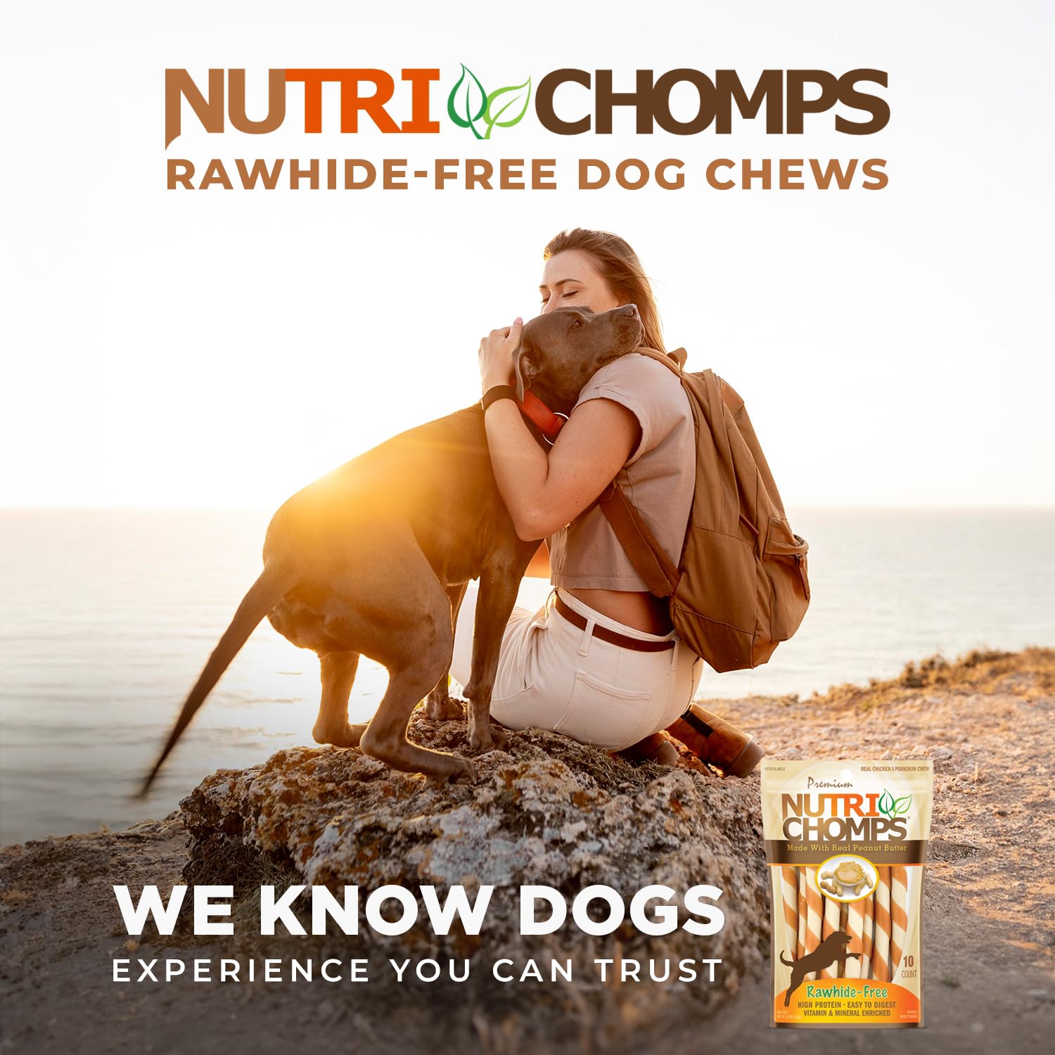 NutriChomps 5-inch Easy Digestible Rawhide-Free Dog Chews - Peanut Butter Flavored Dental Treats for Medium & Large Dogs (10 Count) - Perfect for Training Rewards & Teeth Cleaning
