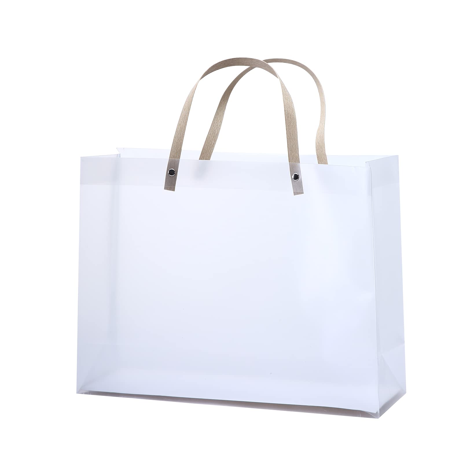 10 Pack Clear Frosted Plastic Gift Bags with Handles - 10.2x13x4 Inch Reusable Party Favor Bags for Weddings, Baby Showers, Birthday Gifts & Corporate Events - Eco-Friendly Boutique Packaging