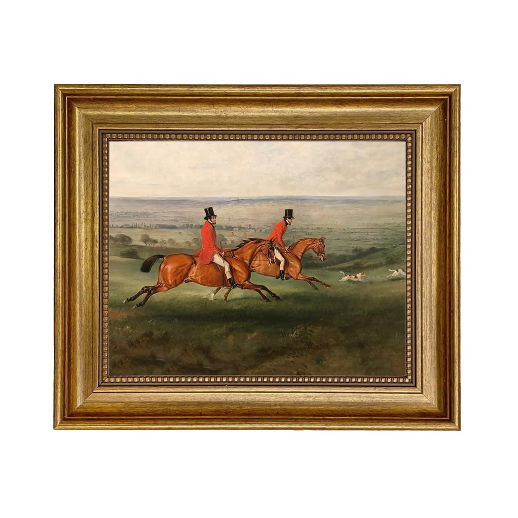 Sir Francis Grant and John Ferneley Sr Equestrian Oil Painting Print - 8x10 Inch Fox Hunting Artwork on Canvas with Gold Frame - Ready to Hang Wall Decor for Living Room, Study, or Equestrian Enthusiast's Home
