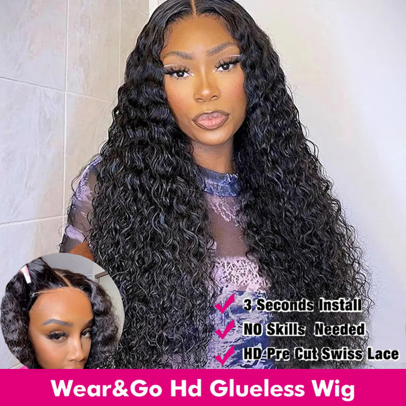Eullair Wear Go Glueless Wig - Water Wave 6x4 5x5 HD Lace Closure Human Hair Wigs for Women | Pre-Cut Lace, Natural Hairline & Beginner Friendly | Perfect for Daily Wear, Parties & Special Occasions
