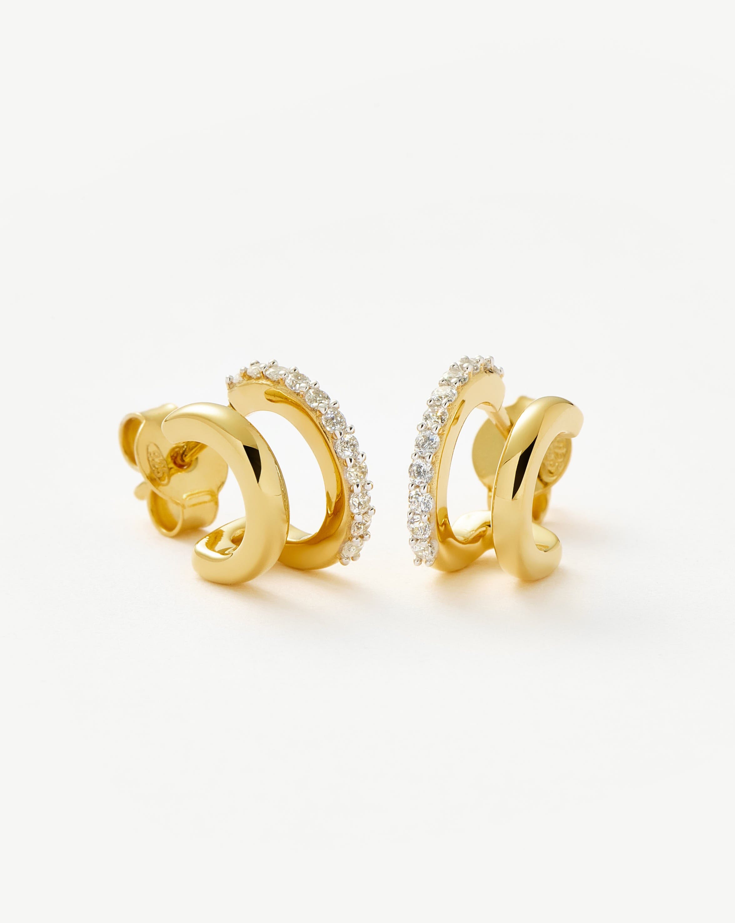 18k Gold Vermeil Double Huggie Hoop Earrings with Cubic Zirconia - Classic Minimalist Jewelry for Everyday Wear & Special Occasions