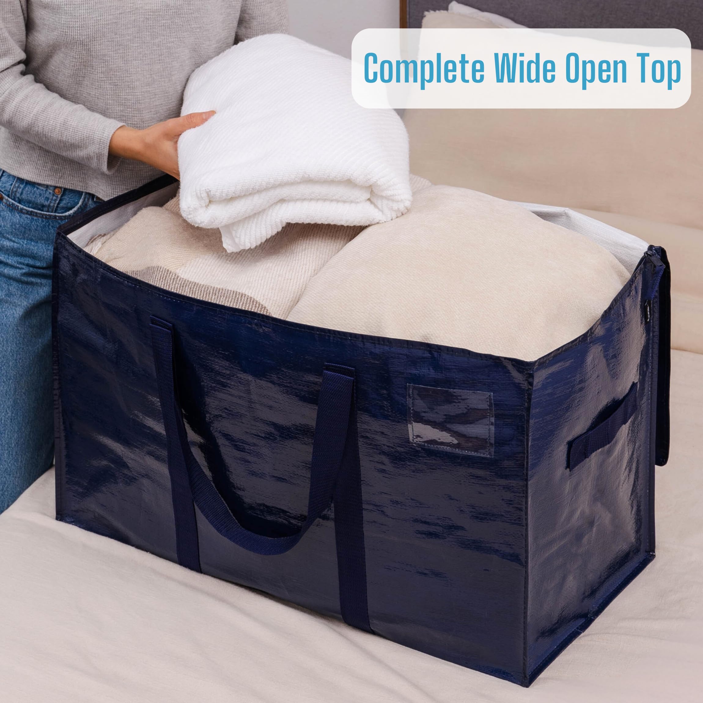VENO 8 Pack Heavy Duty Moving Bags with Zipper - Extra Large Storage Totes for Clothes & Dorm Room Essentials - Durable Alternative to Moving Boxes (Blue, 8 Pack) - Perfect for College Move-In, Home Organization & Travel Packing