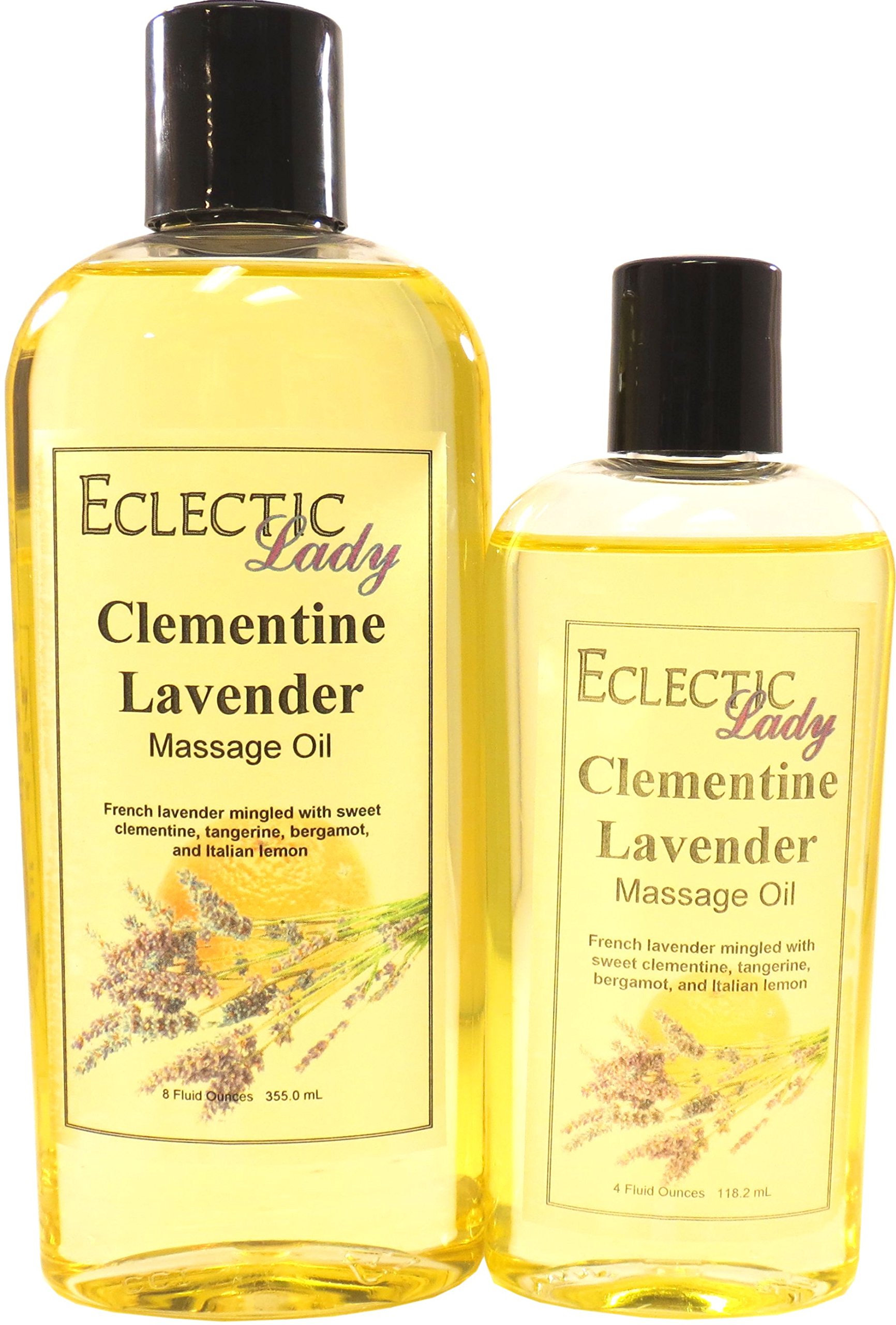 Organic Clementine Lavender Massage Oil - 8 oz with Sweet Almond & Jojoba Oil | Preservative-Free, Relaxing Aromatherapy Massage Oil for Couples, Spa & Stress Relief