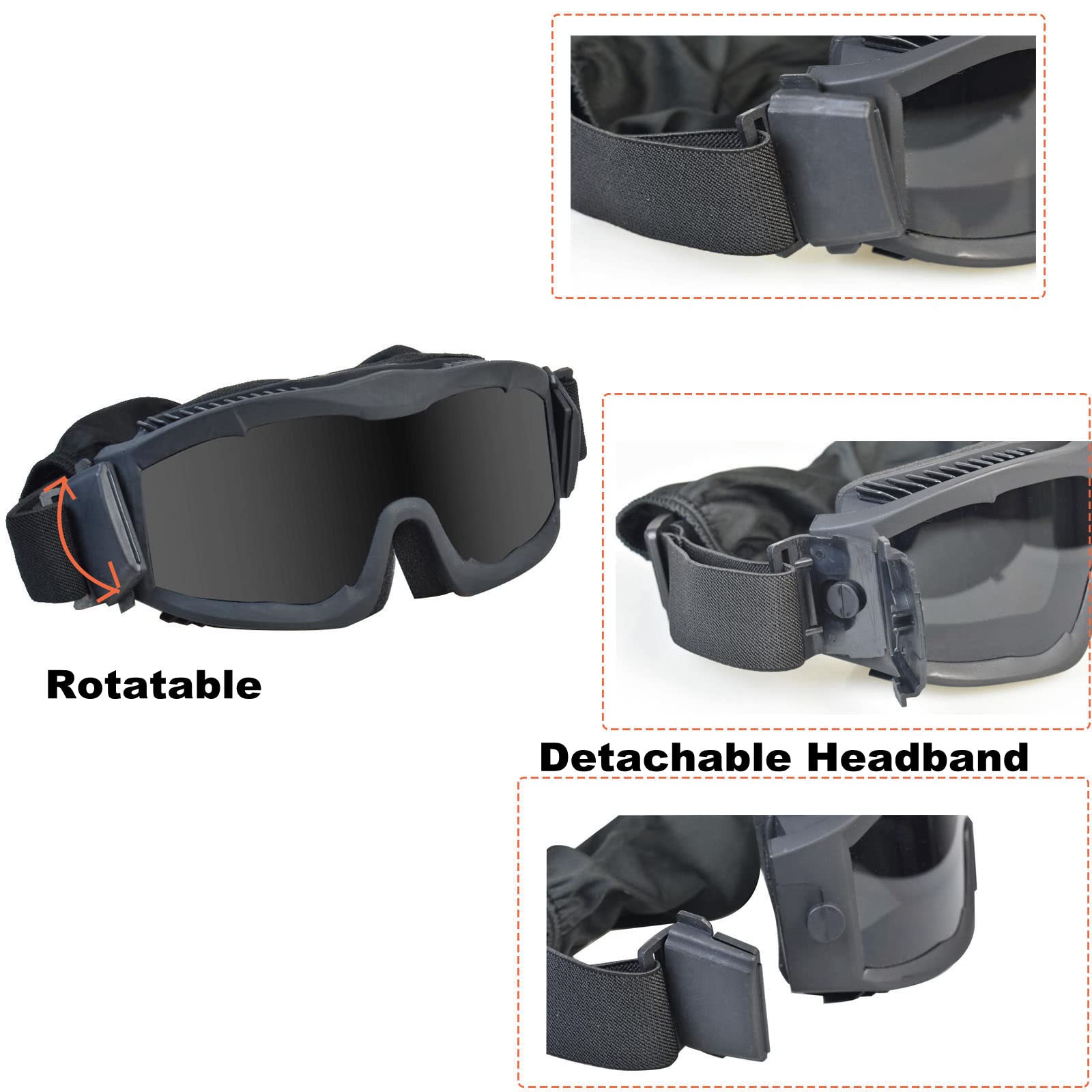 Tactical Safety Goggles - Anti Fog Military Shooting Glasses for Airsoft, Cycling, Hunting & Outdoor Activities | UV Protection & Impact Resistant for Sports & Work Safety