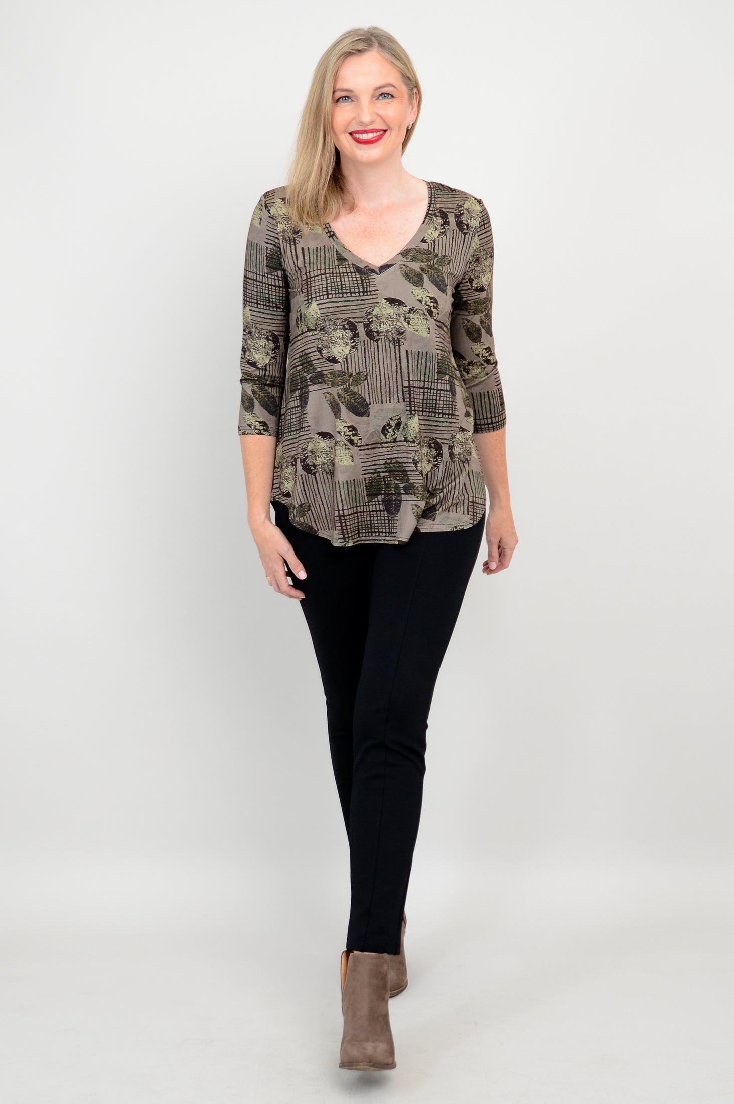 Jackie 3/4 Sleeve Bamboo Top with Fall Sketch Print - Women's Casual Blouse for Work, Date Night & Autumn Outfits - Final Sale