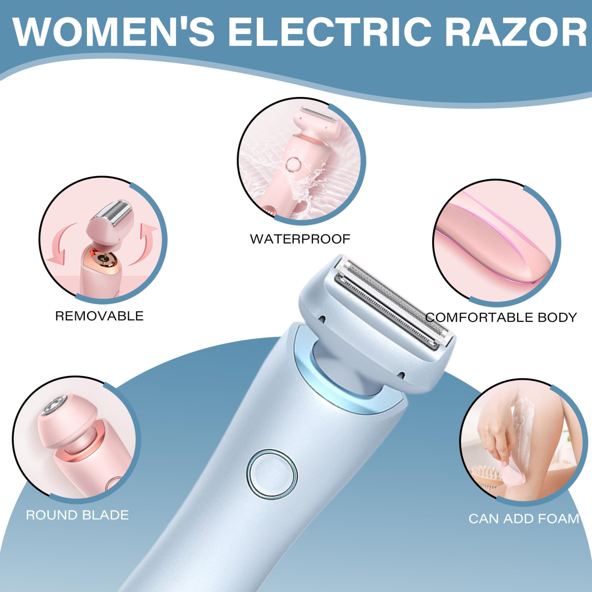 **Painless Electric Shaver for Women - 3 Blades Waterproof Body Hair Trimmer for Bikini, Underarm, Legs & Arms - Rechargeable & Cordless - Perfect for Travel & Quick Grooming (Blue)**