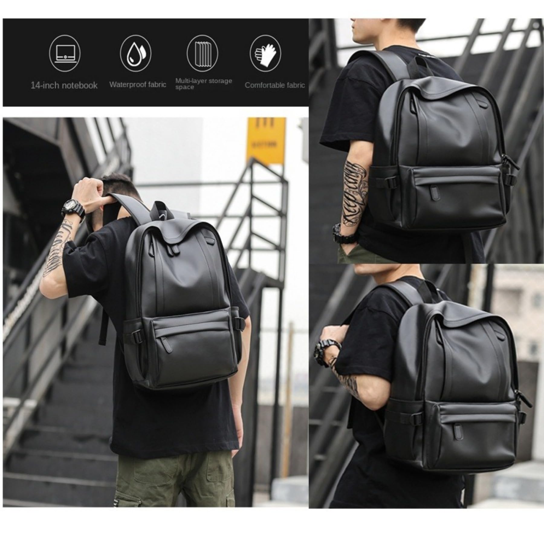 Premium Leather Backpack for Men & Women - Large Capacity 17 Inch Laptop Backpack - Business Travel, College, Commuting & Outdoor Use - Stylish Durable Water-Resistant Computer Bag (Black)