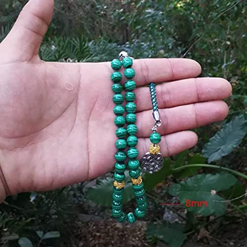 100% Natural AAAAA Grade Green Malachite Tasbih Beads Bracelet - Muslim Prayer Rosary, Yoga Meditation Jewelry, March 8 Gift for Women (Perfect for Spiritual Healing & Mindful Meditation)
