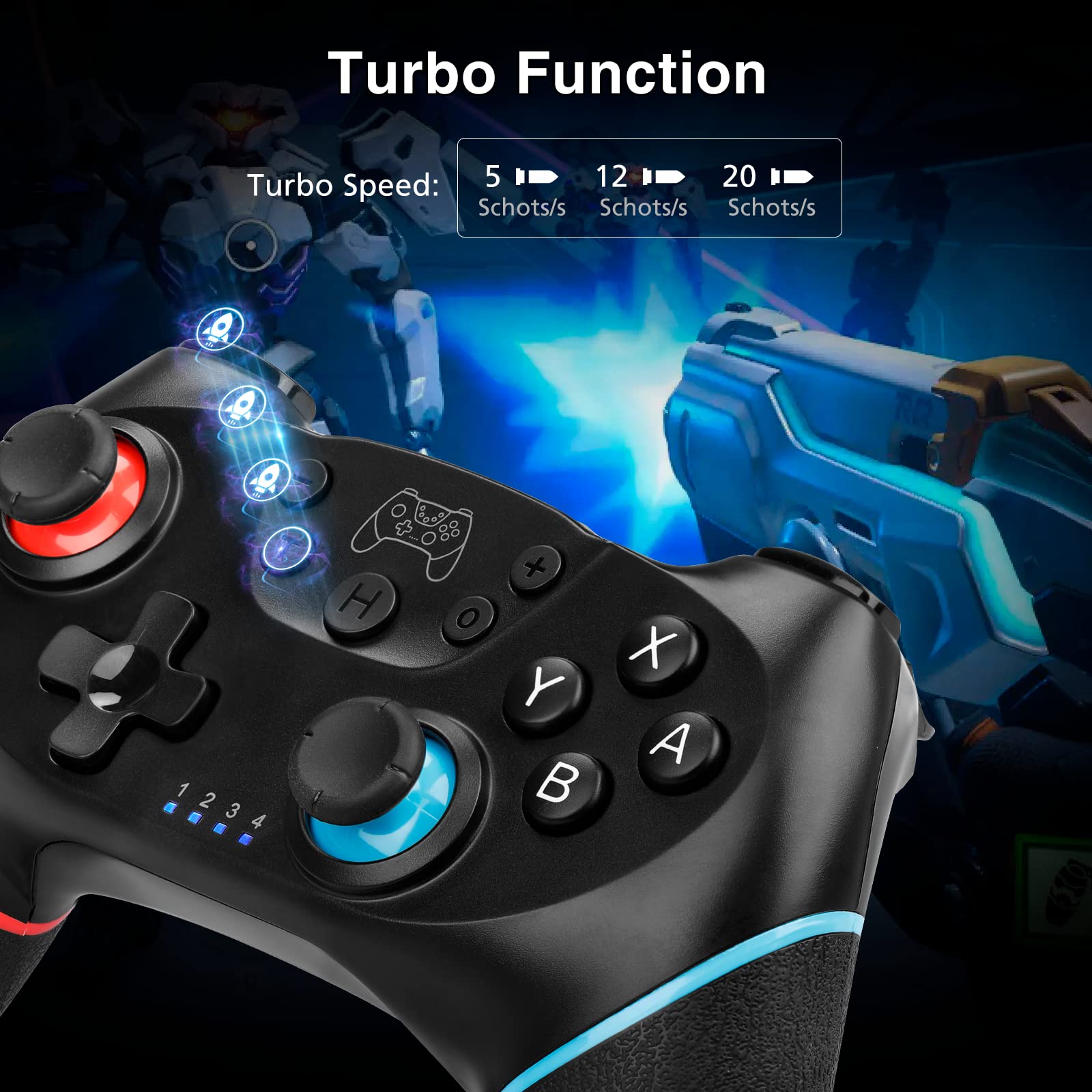 YCCTEAM Wireless Pro Controller for Nintendo Switch/Switch Lite/Switch OLED/PC - Dual Vibration, Motion Control & Turbo Function - Perfect for Gaming at Home or On-The-Go