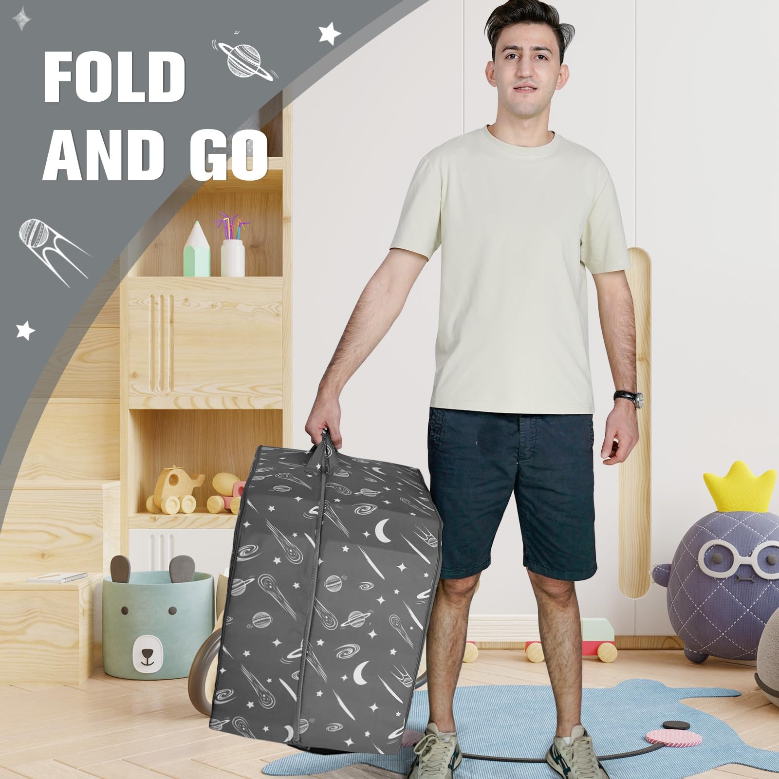 JOYWOO Toddler Floor Bed - Foldable Portable Travel Bed for Kids 3-6 Years | Washable Cloth Cover | Perfect for Home, Playtime, Naps & Hotels | Charcoal Grey Kids Sleeping Cot for Daycare & Sleepovers