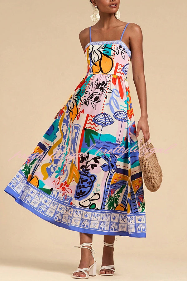 Stylish Printed Sling Back Pleated Midi Dress for Women | Summer Vacation & Holiday Party Outfit | Perfect for Beach Getaways, Cocktail Events & Special Occasions