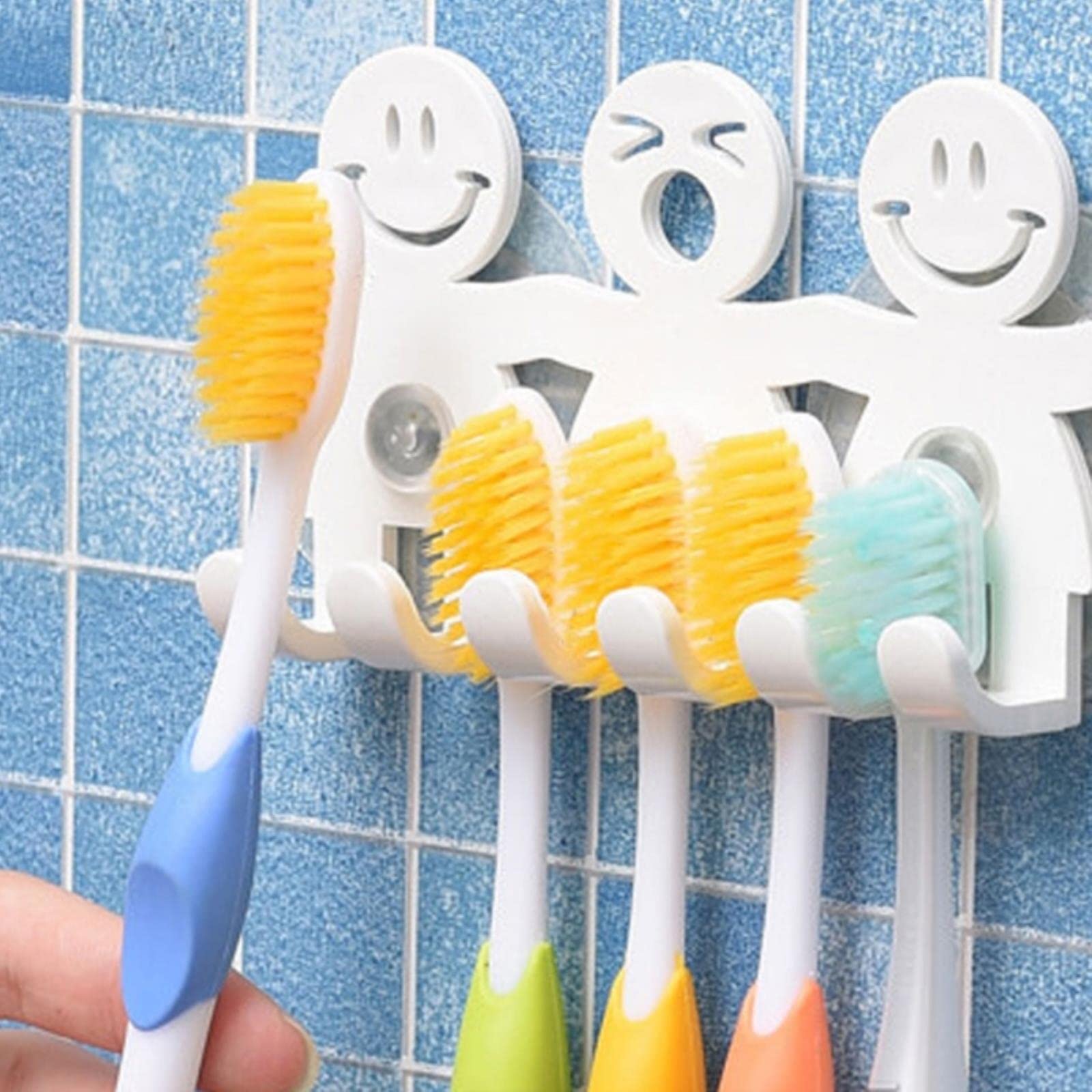5-Pack Cute Cartoon Toothbrush Holder - Wall Mounted Suction Cup for Bathroom Organization