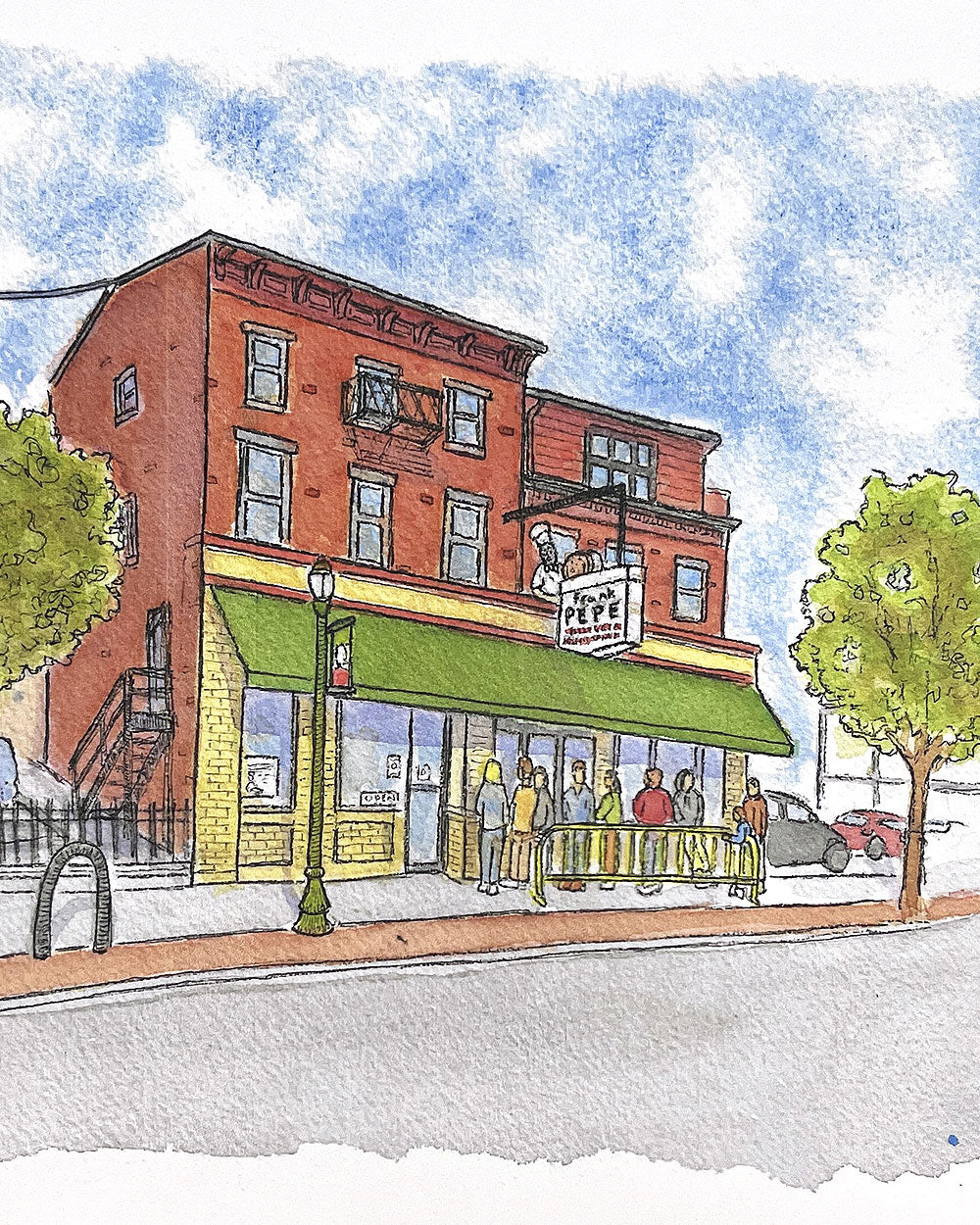 Frank Pepe's Pizzeria Watercolor Art Print - 8x10 Inches Wall Decor - Perfect for Kitchen, Restaurant & Pizza Lover's Home