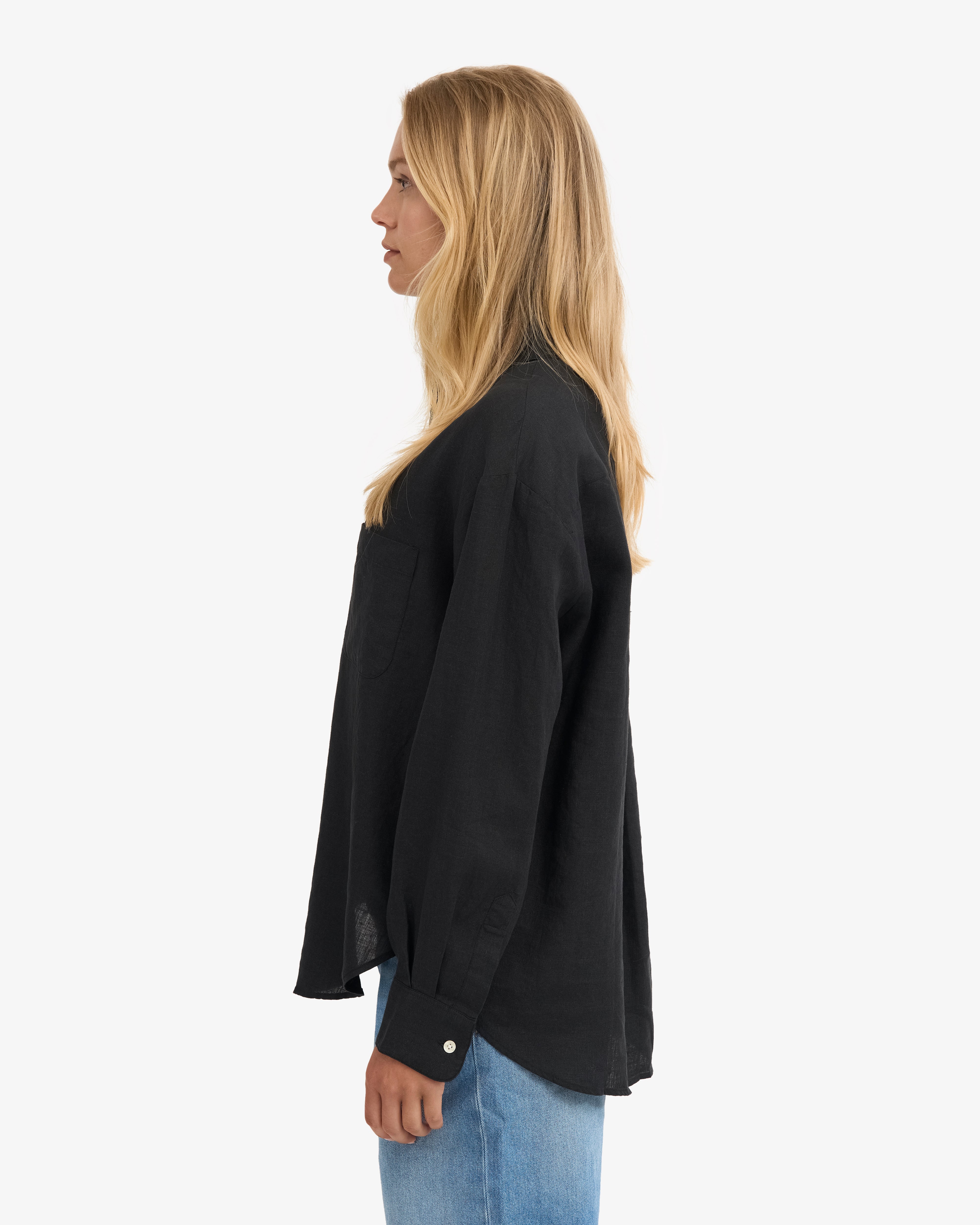 Linen Oversized Shirt for Women - Deep Black - Casual Loose Fit Long Sleeve Button Down Top for Everyday Wear, Office, and Travel