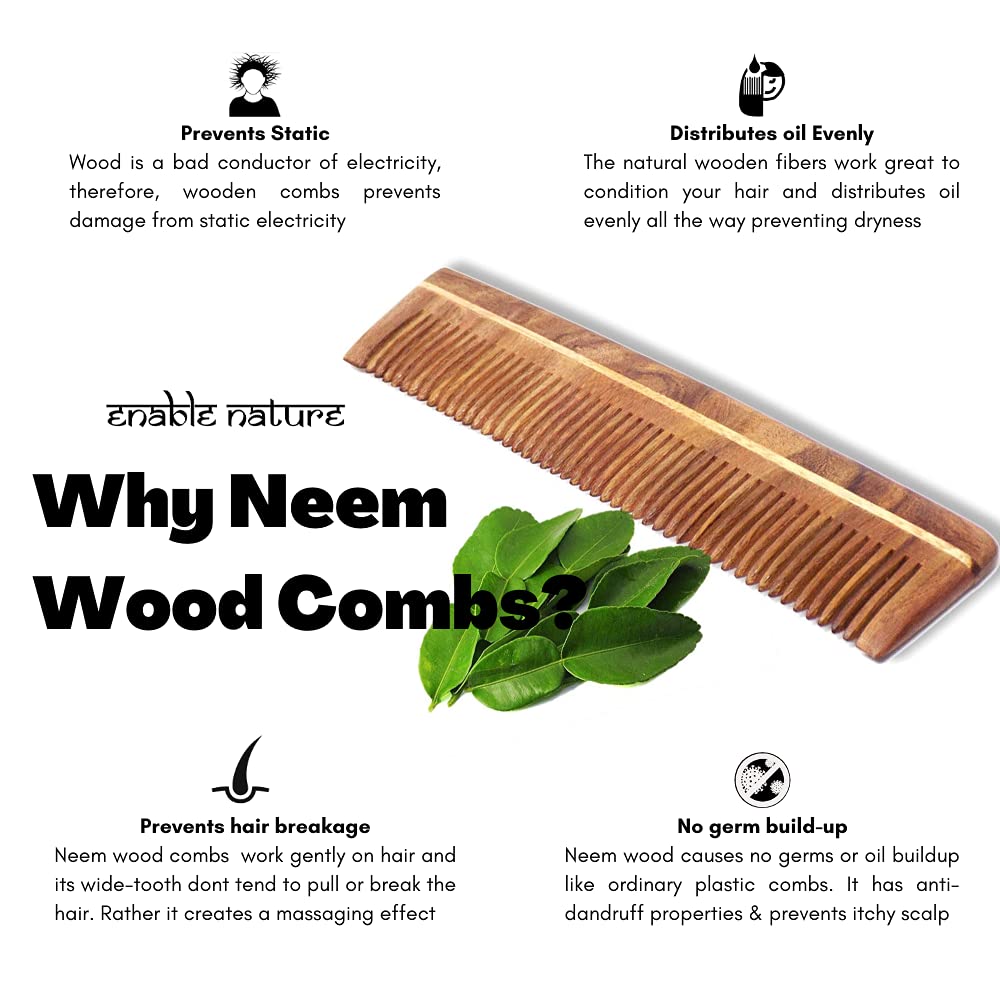 Neem Wood Hair Growth Comb for Men & Women - Anti Dandruff, Reduces Hair Fall & Damage - Natural Ayurvedic Wooden Comb with Single Teeth Narrow Design (Brown) | Perfect for Scalp Massage, Detangling & Daily Hair Care Routine