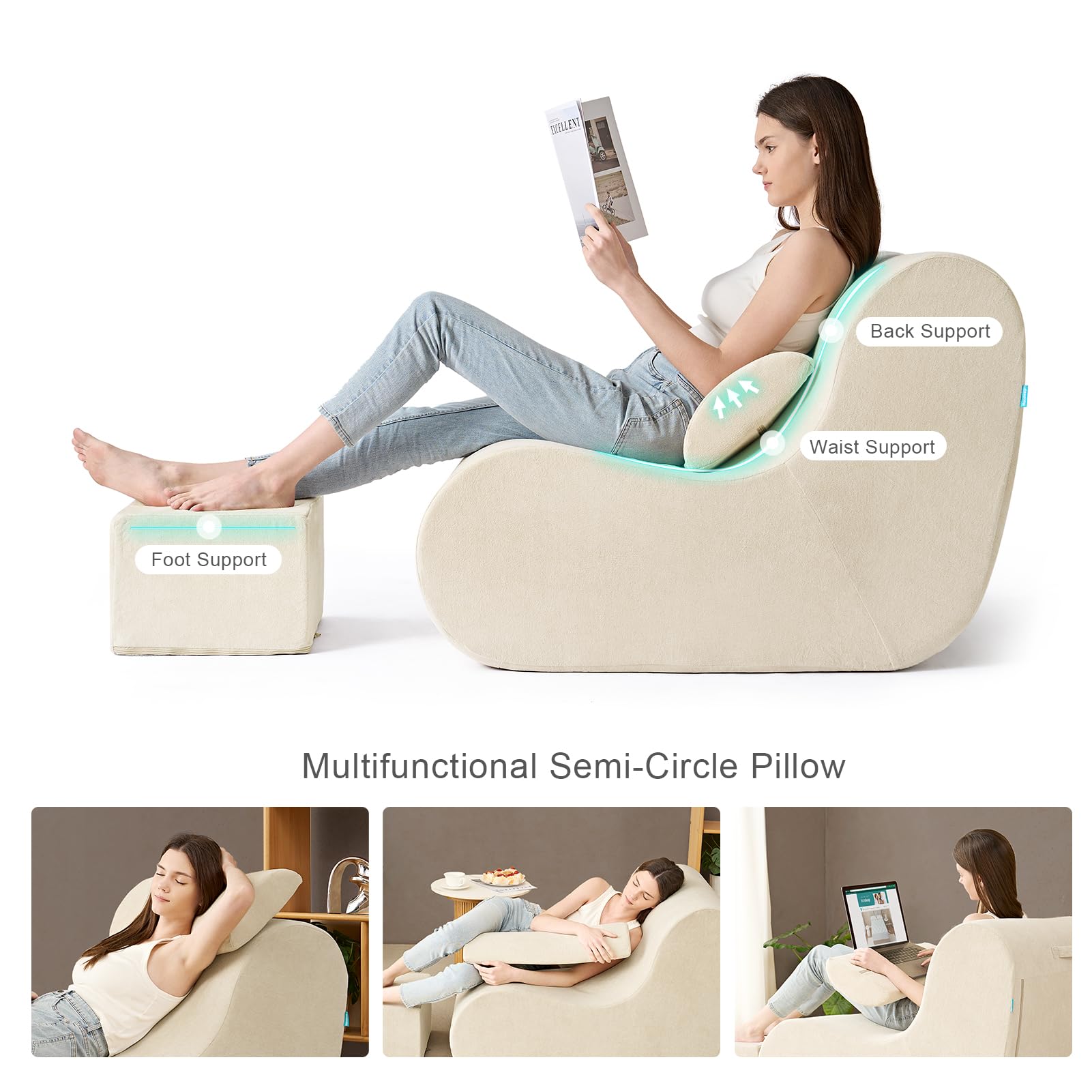 Hansleep Oversized Bean Bag Chair with Ottoman - High-Density Foam Lounge Chair with Lumbar Support, Soft Jacquard Fabric Floor Sofa for Adults - Perfect for Bedroom, Living Room, Reading Nook & Game Room - Beige Cozy Seating Solution