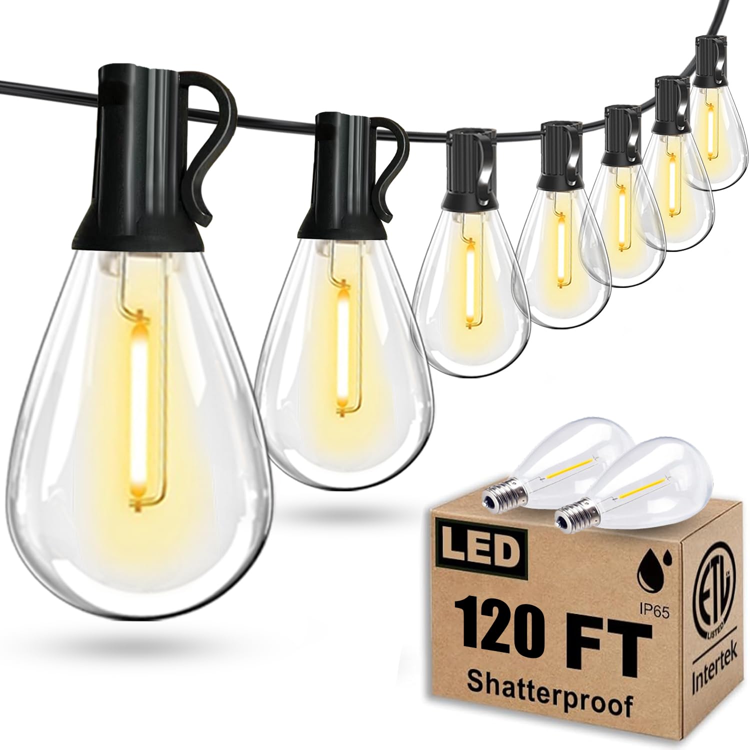 Tenmiro 120FT Outdoor String Lights with 30+2 Shatterproof LED Edison Bulbs - Waterproof, Ultra Long Patio Lights for Porch, Deck, Garden, Backyard, Balcony, Wedding & Party Decor | Perfect for Outdoor Gatherings, Romantic Evenings & Holiday Lighting