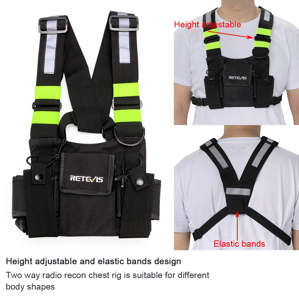 Retevis HB02 Universal Radio Chest Harness - Compatible with H-777, RT27, RT22, RT15, RT19, RB17, RT17, RT67 Two-Way Radios - Durable Tactical Bag with Front Pouches & Zipper Pocket (1 Pack) - Ideal for Security, Construction, and Outdoor Adventures