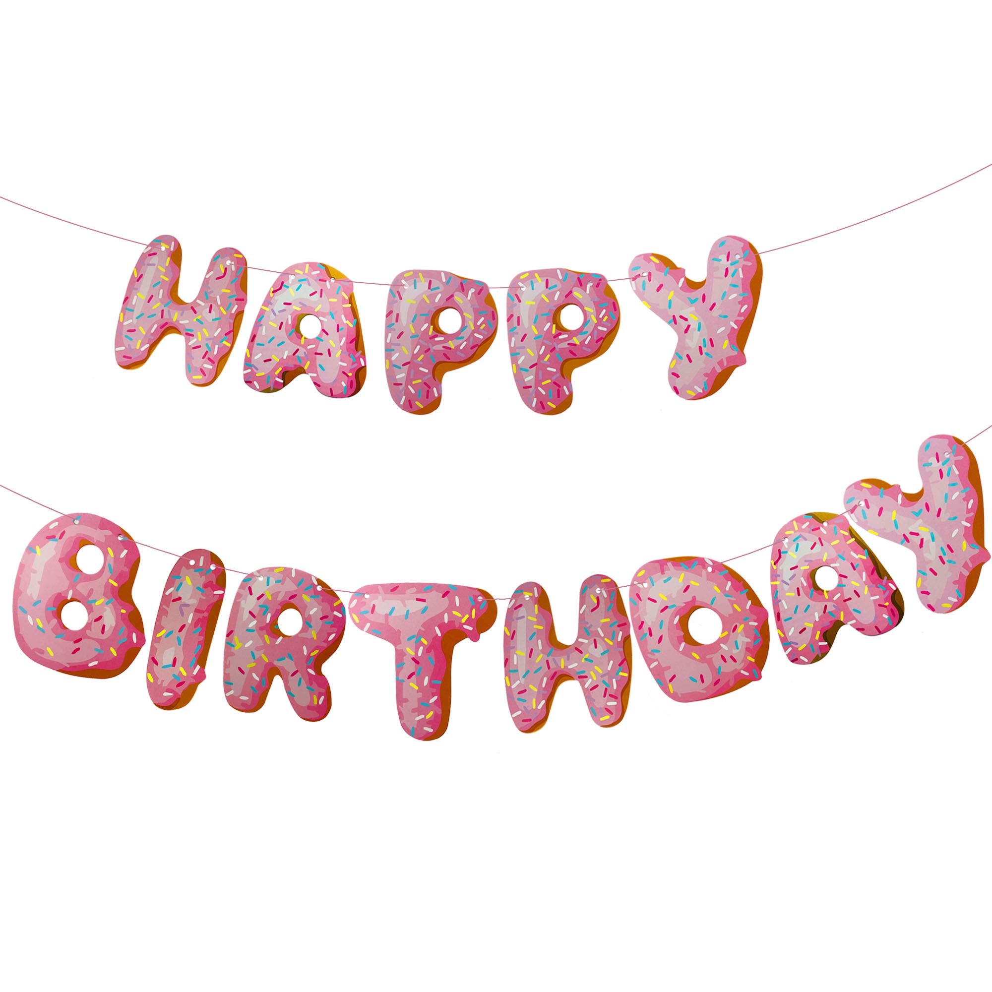 Happy Birthday Donut Banner - Pink Donut Party Decorations & Supplies for Birthday Celebrations, Baby Showers, and Donut-Themed Parties