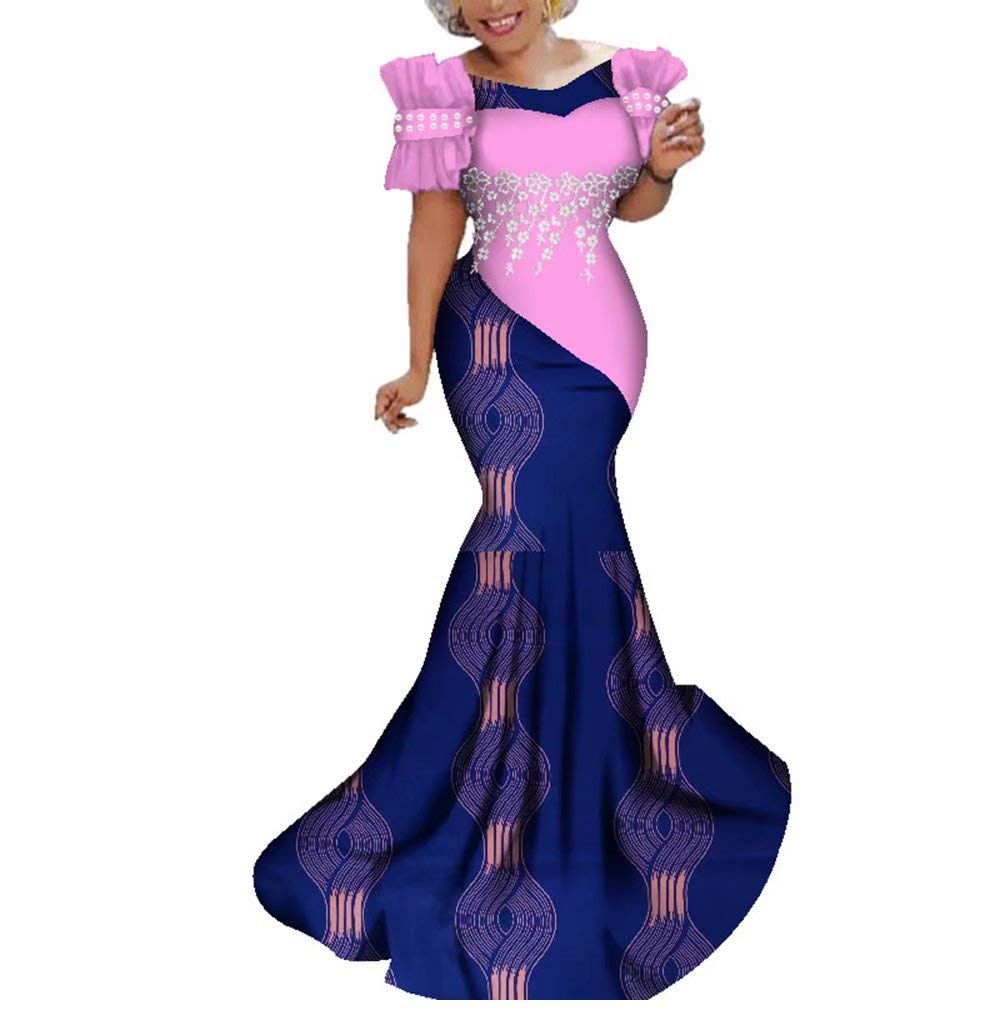 Elegant Ankara Maxi Mermaid Dress for Women - African Print Lace Decorated Gowns for Parties, Weddings & Special Occasions