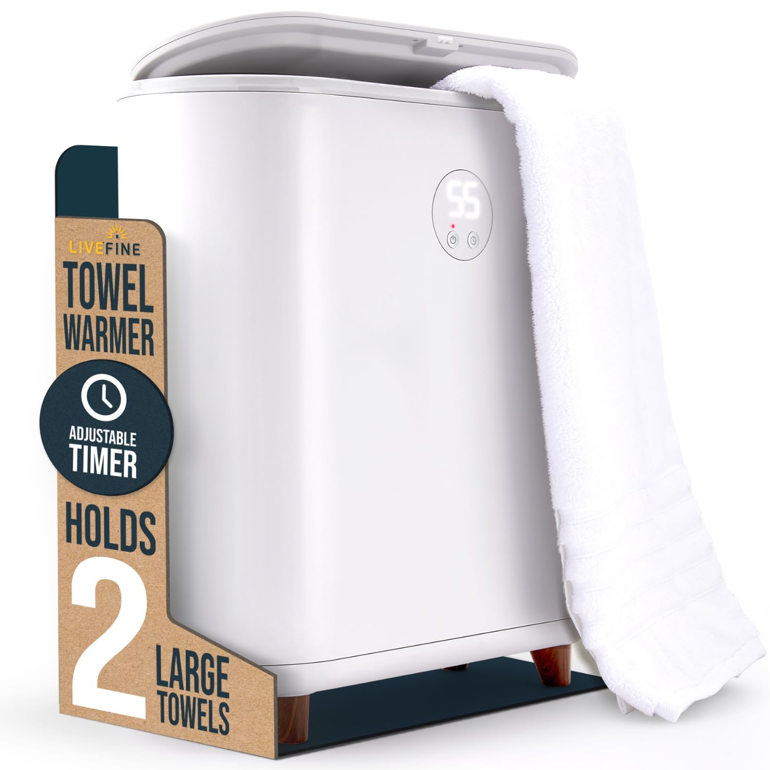 LiveFine Luxury Towel Warmer - Large Bucket Style Heater with LED Display, Adjustable Timer & Auto Shut-Off for Bath & Spa - Holds Two 40