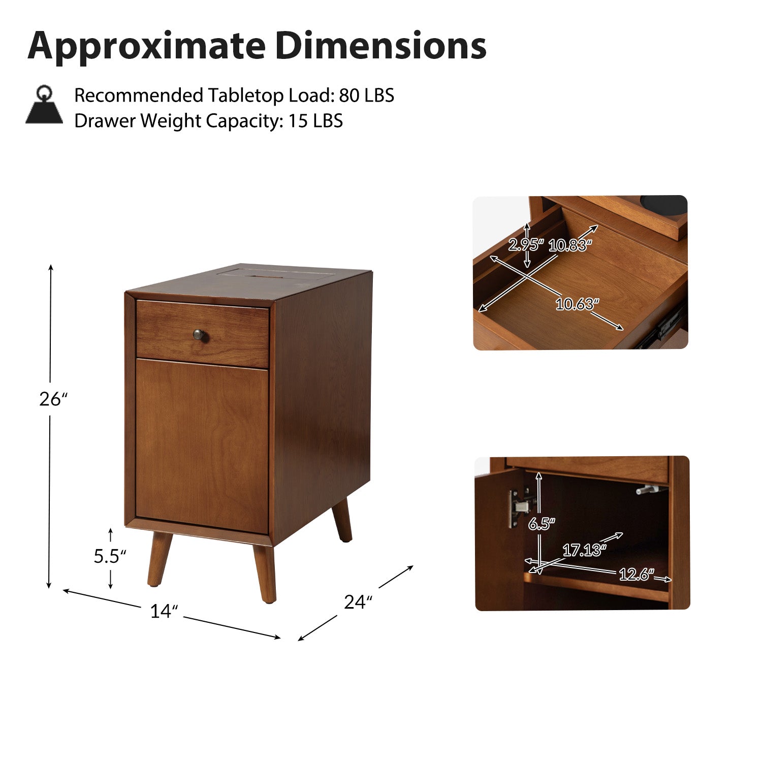 Vira End Table with Storage & Built-in Outlets - Modern Side Table with USB Charging Ports & Power Outlets for Living Room, Bedroom, Office - Perfect Nightstand or Sofa Side Table