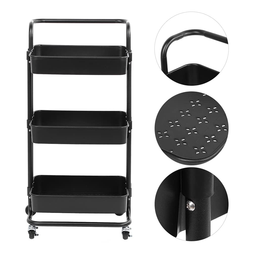 3-Tier Rolling Storage Cart for Bathroom, Kitchen & Garage (Black) - Organize Any Space