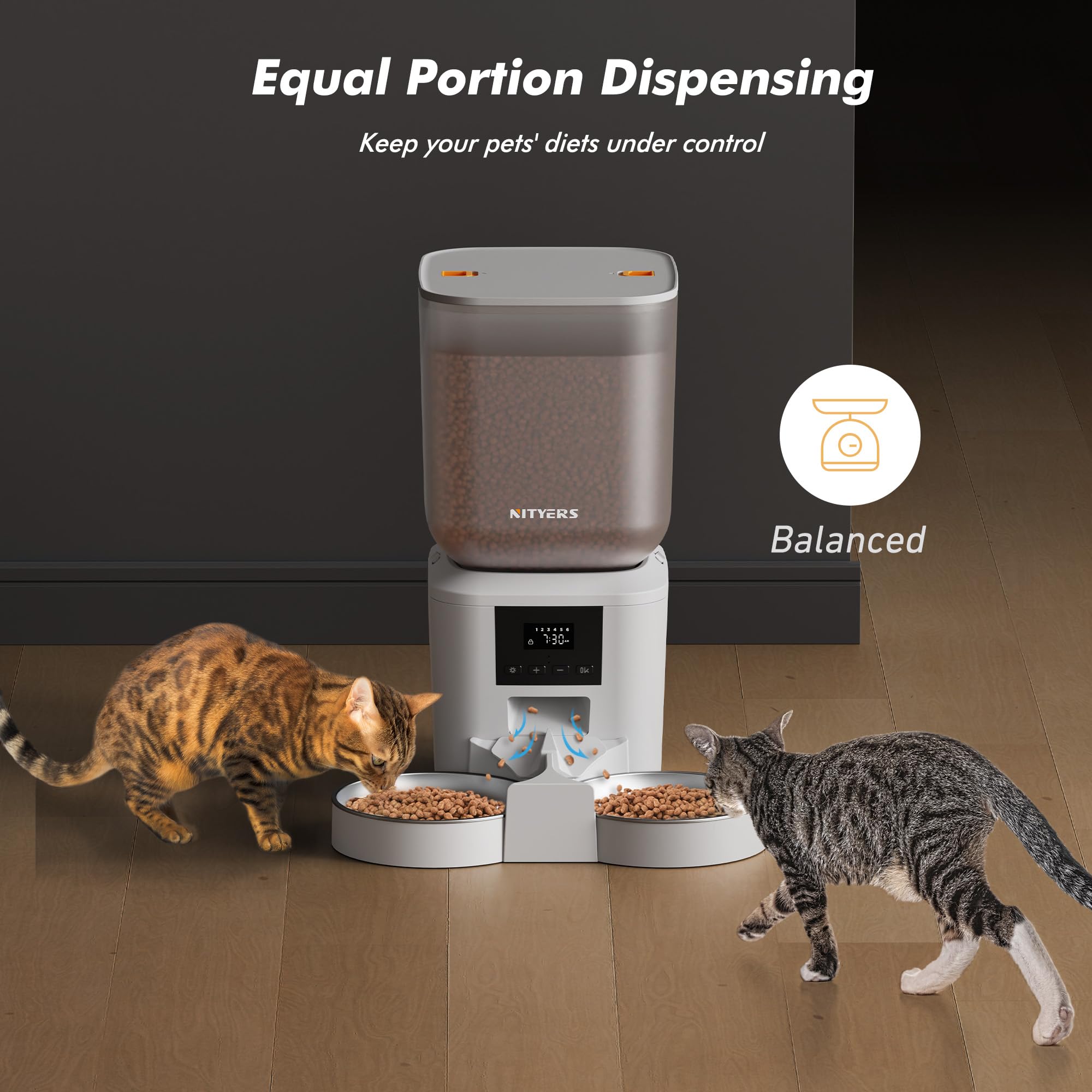 Automatic Cat Feeder for 2 Cats - 8L/34 Cups Large Capacity Smart Pet Food Dispenser with LCD Display, Dual Food Trays, Programmable Timer (Up to 6 Meals/50 Portions Daily) - Fresh-Keeping Design for Vacation & Busy Pet Owners - Black