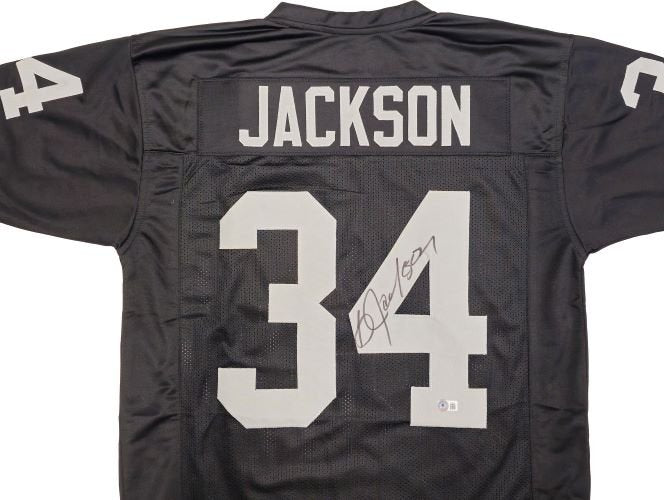 Bo Jackson Autographed Oakland Raiders Black Football Jersey - Authentic Signed Memorabilia for NFL Fans & Collectors - Perfect for Display, Gifts, and Sports Memorabilia Collections