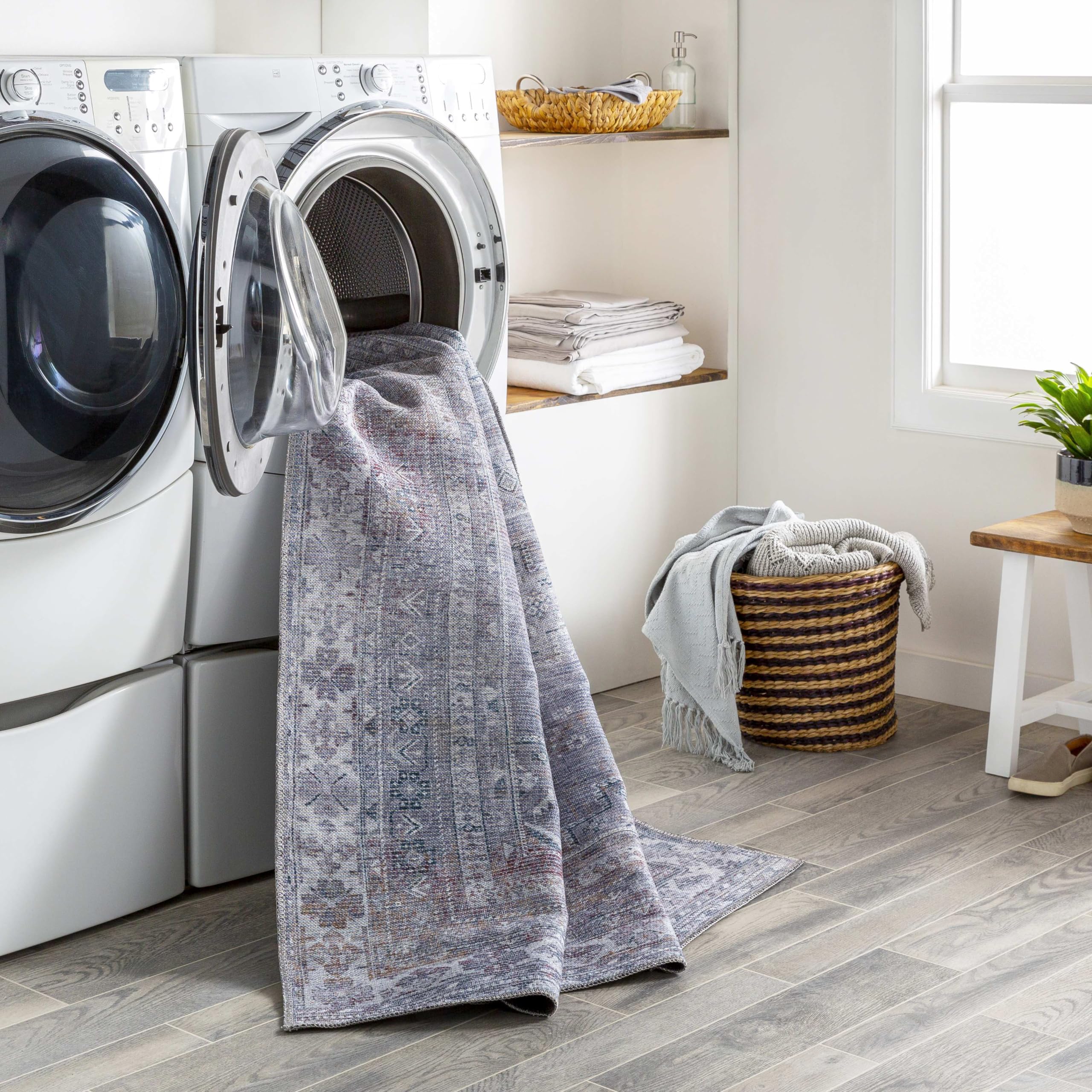 Mark&Day Washable Rugs 9x12 - McCordsville Traditional Slate Area Rug in Blue Grey | Machine Washable Living Room, Bedroom & Kitchen Carpet (9'3