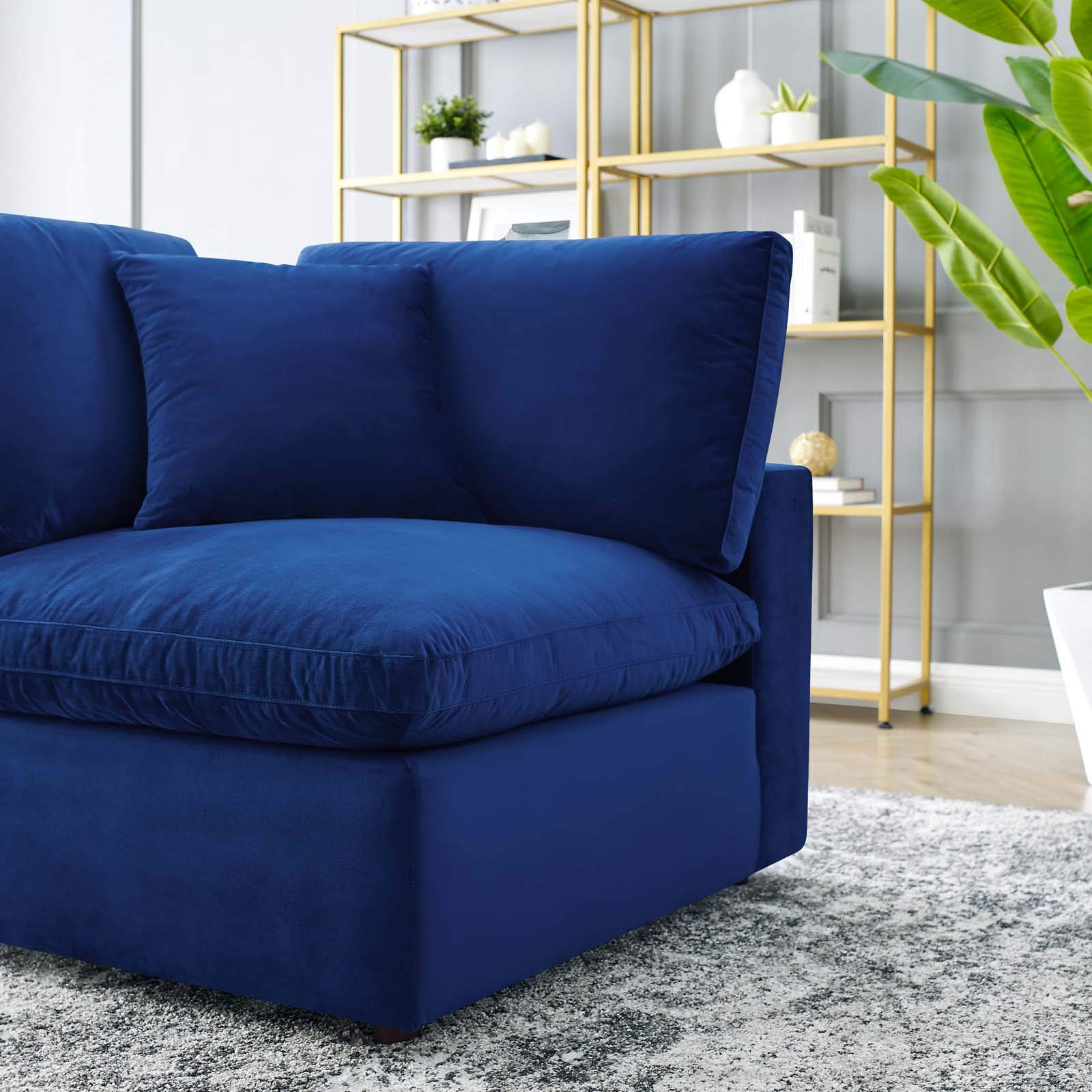 Modway Commix Down-Filled Overstuffed Performance Velvet Sectional Sofa Corner Chair - Luxurious Living Room Furniture for Modern Home & Apartment Decor