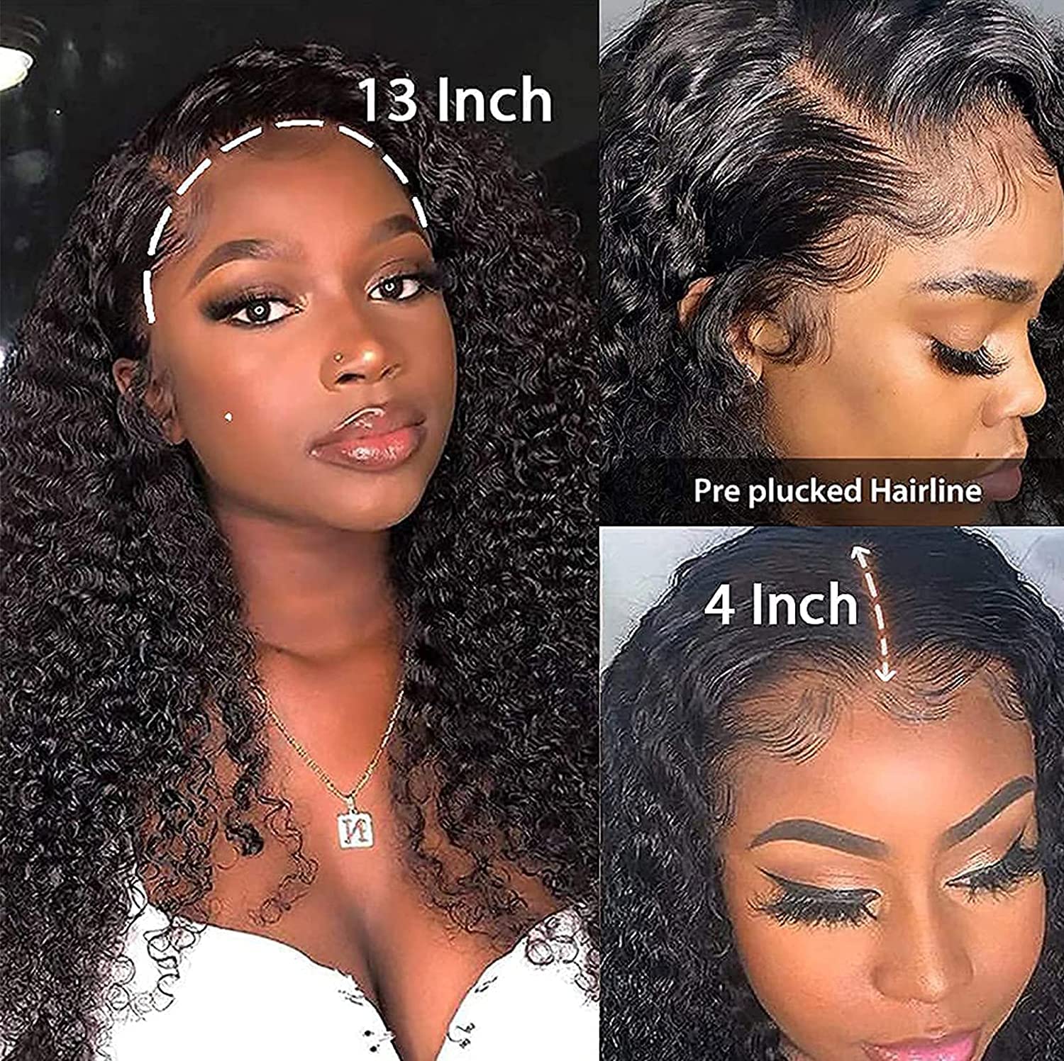 13x4 HD Lace Front Human Hair Wigs for Black Women - Glueless Kinky Curly Brazilian Wig with Pre-Plucked Hairline | Natural Color 24 Inch Curly Wig for Daily Wear, Parties & Special Occasions