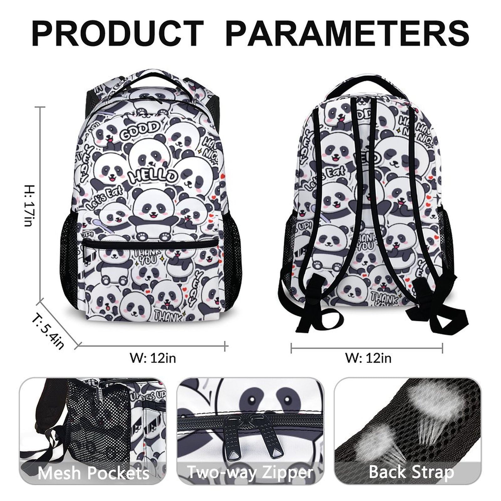Cute Panda Backpack for Girls - Lightweight 17 Inch School Bookbag for Kids & Teens - Perfect for School, Travel, and Everyday Use
