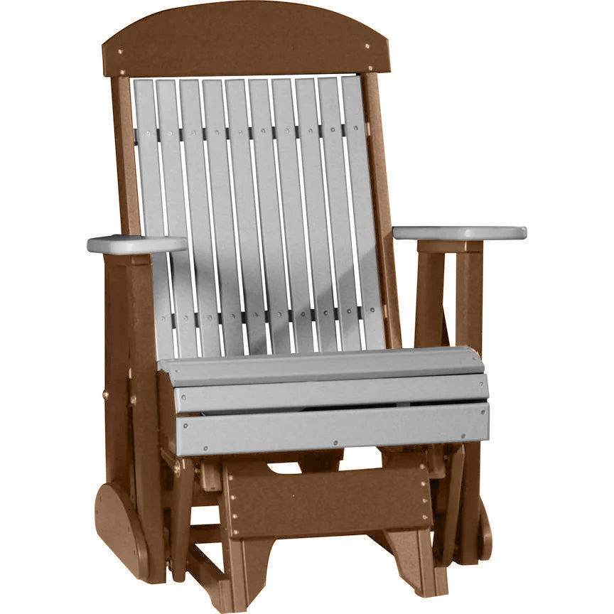 LuxCraft Gray 2 Foot Classic Highback Recycled Plastic Glider Chair - Outdoor Patio Furniture for Relaxing in Garden, Deck or Backyard