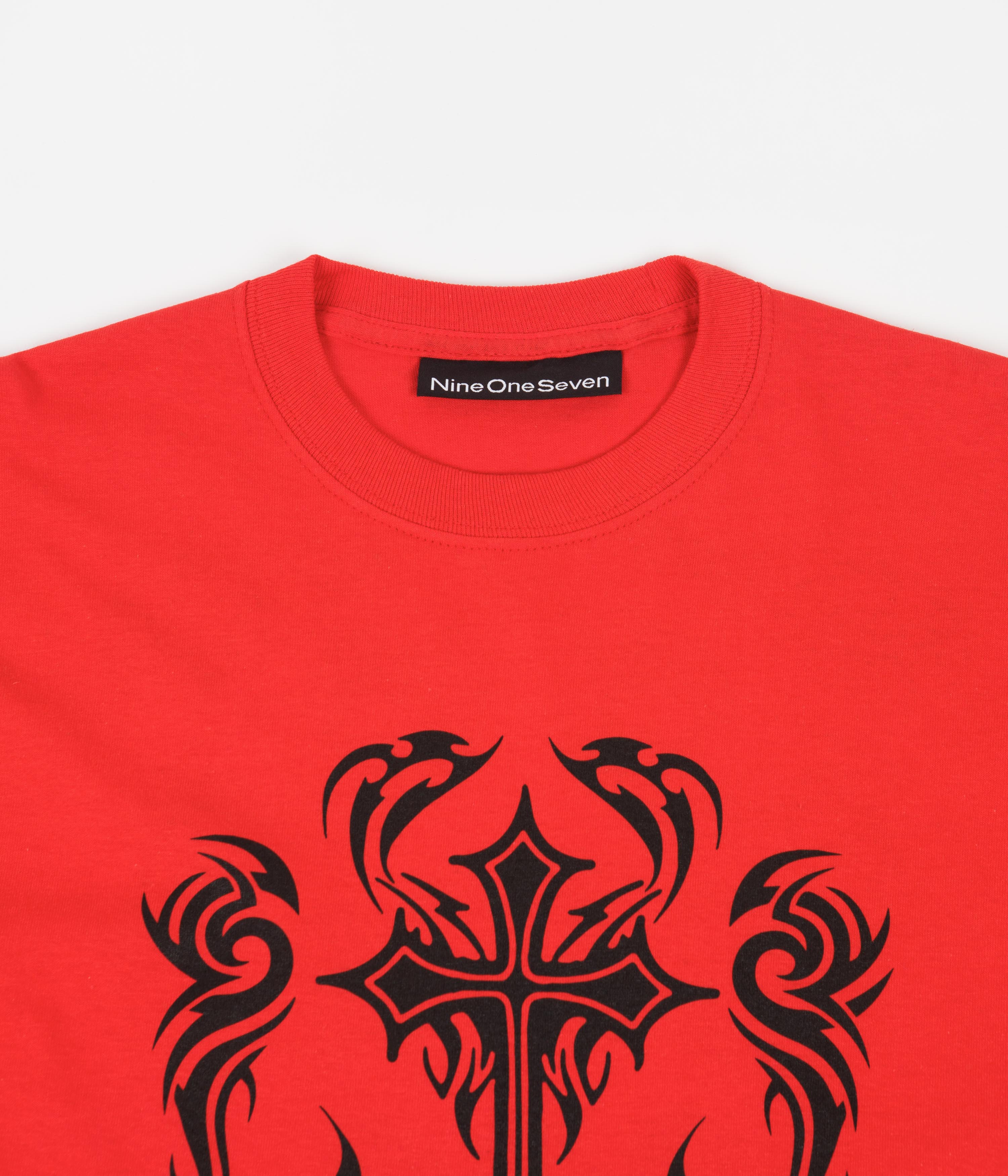 Call Me 917 Tribal Print Long Sleeve T-Shirt - Red | Vintage Graphic Tee for Men & Women | Perfect for Concerts, Festivals & Casual Wear