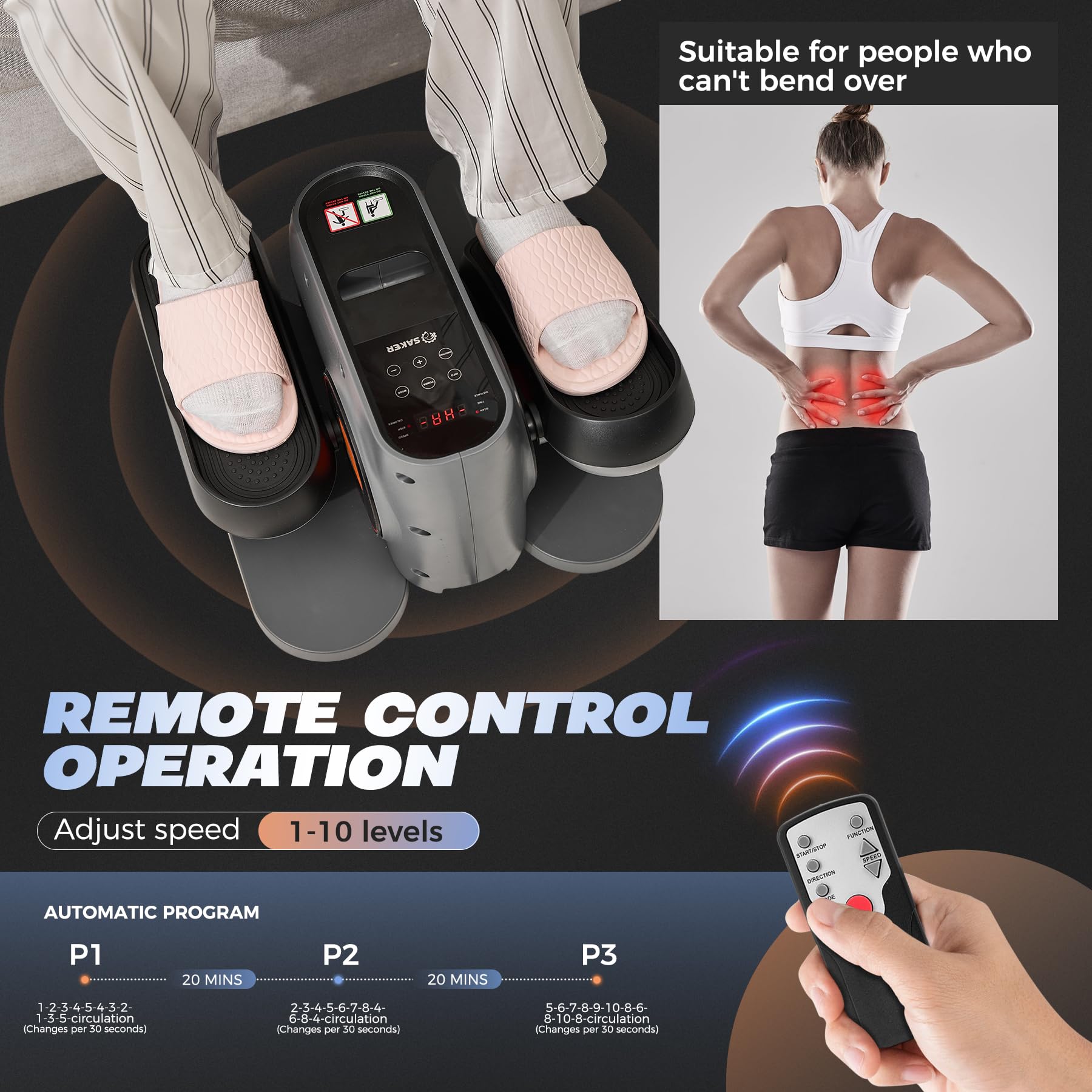 Saker Under Desk Elliptical Machine - Electric Seated Pedal Exerciser with LCD Display & Remote Control - Compact Leg Exercise Equipment for Home & Office Use - Perfect for Seniors, Adults & Teens to Stay Active While Working or Watching TV