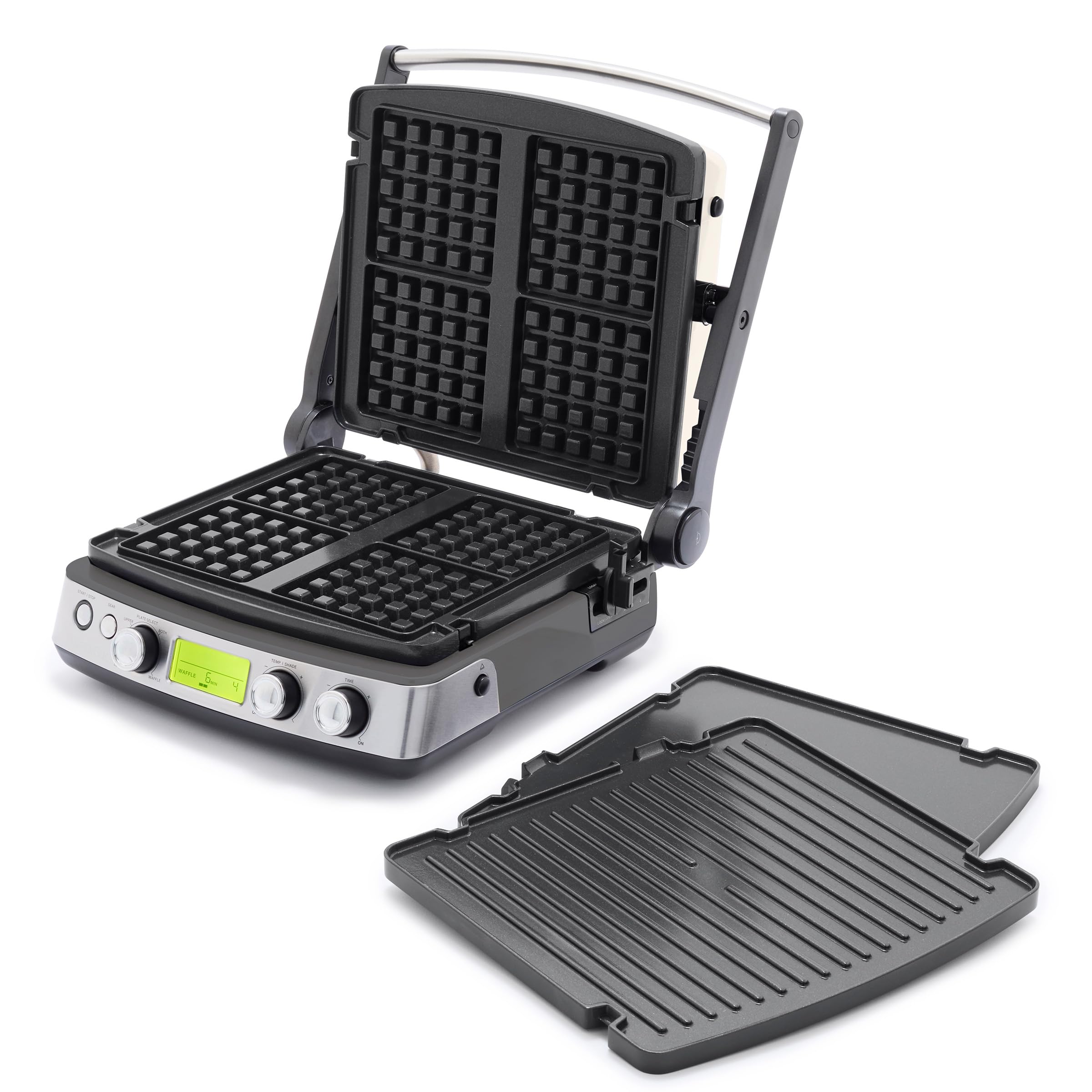 GreenPan Elite 7-in-1 Multi-Function Contact Grill & Griddle - Healthy Ceramic Nonstick Aluminum Surface with Interchangeable Grill & Waffle Plates - Adjustable Temperature Control for Perfect Cooking - PFAS-Free & Eco-Friendly - Ideal for Paninis, Waffles, Burgers & Family Breakfasts
