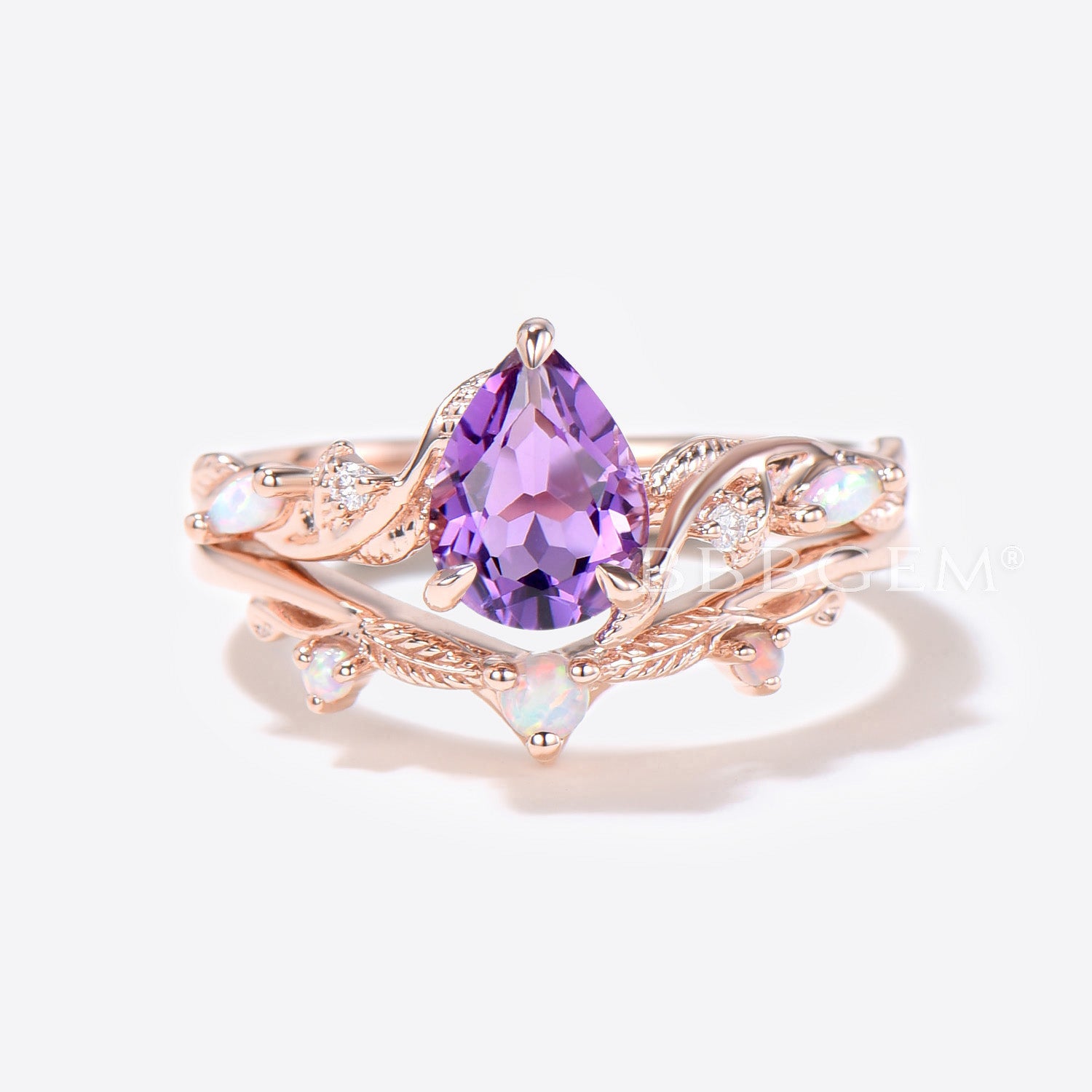 1.25ct Pear Shaped Natural Amethyst Bridal Set - Purple Crystal Engagement Ring & Wedding Band for Women | Perfect for Proposals, Anniversaries & Romantic Occasions