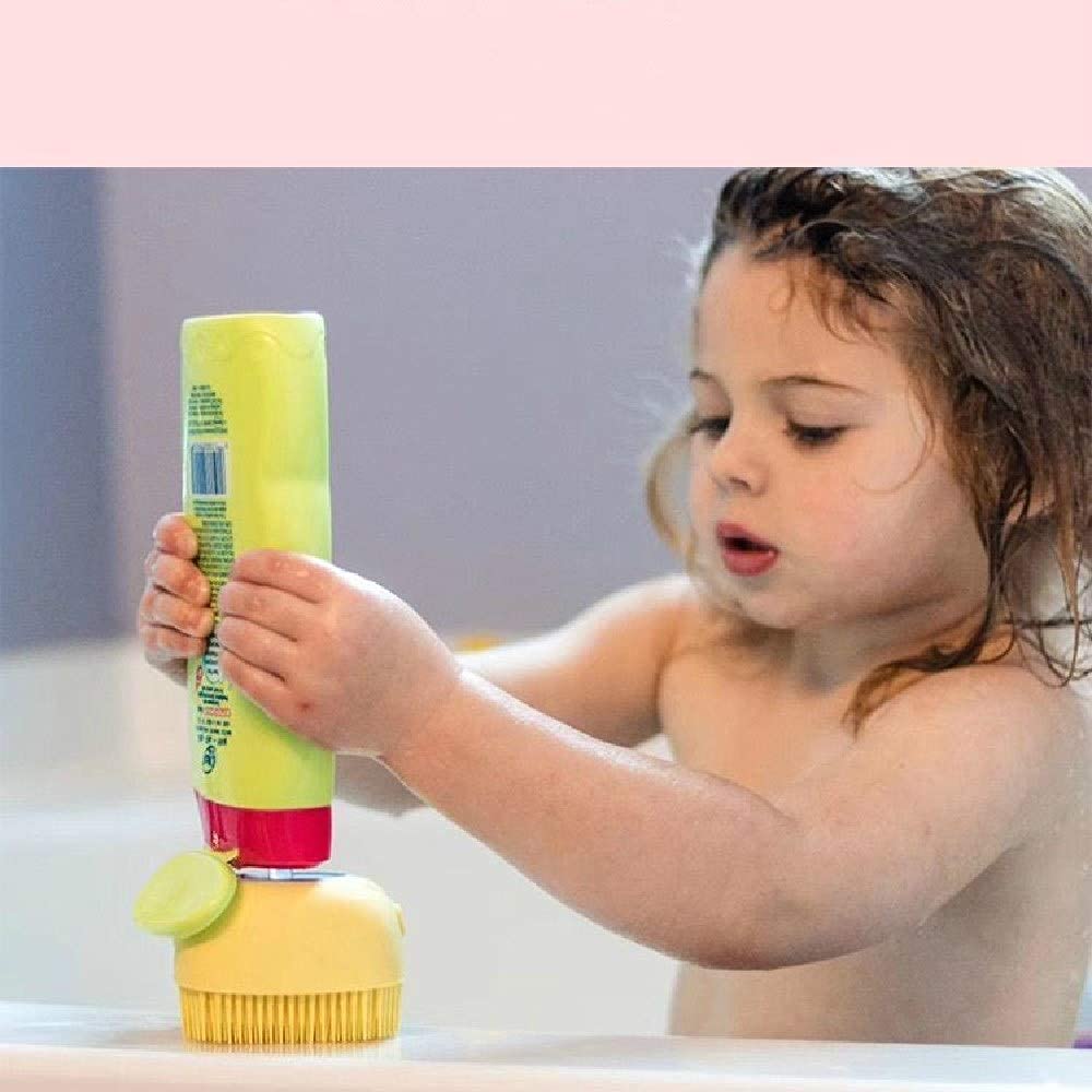 Kriya 1-Piece Silicone Body Scrubber & Exfoliating Bath Brush with Built-in Shampoo/Soap Dispenser - Unisex & Kids Use - Yellow (Multicolor Options) - Perfect for Shower, Bath & Spa Exfoliation