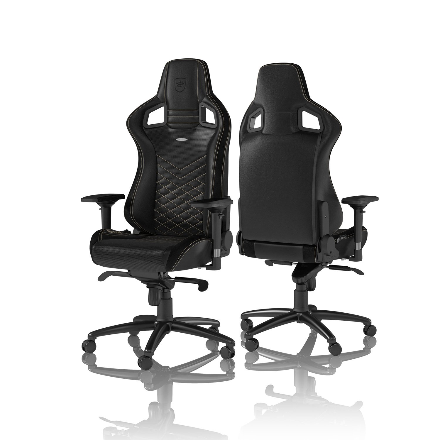 Premium Noblechairs Epic Reclining Gaming Chair & Office Chair - PU Faux Leather in Black/Gold - Ergonomic Comfort for Long Gaming Sessions & Home Office Work