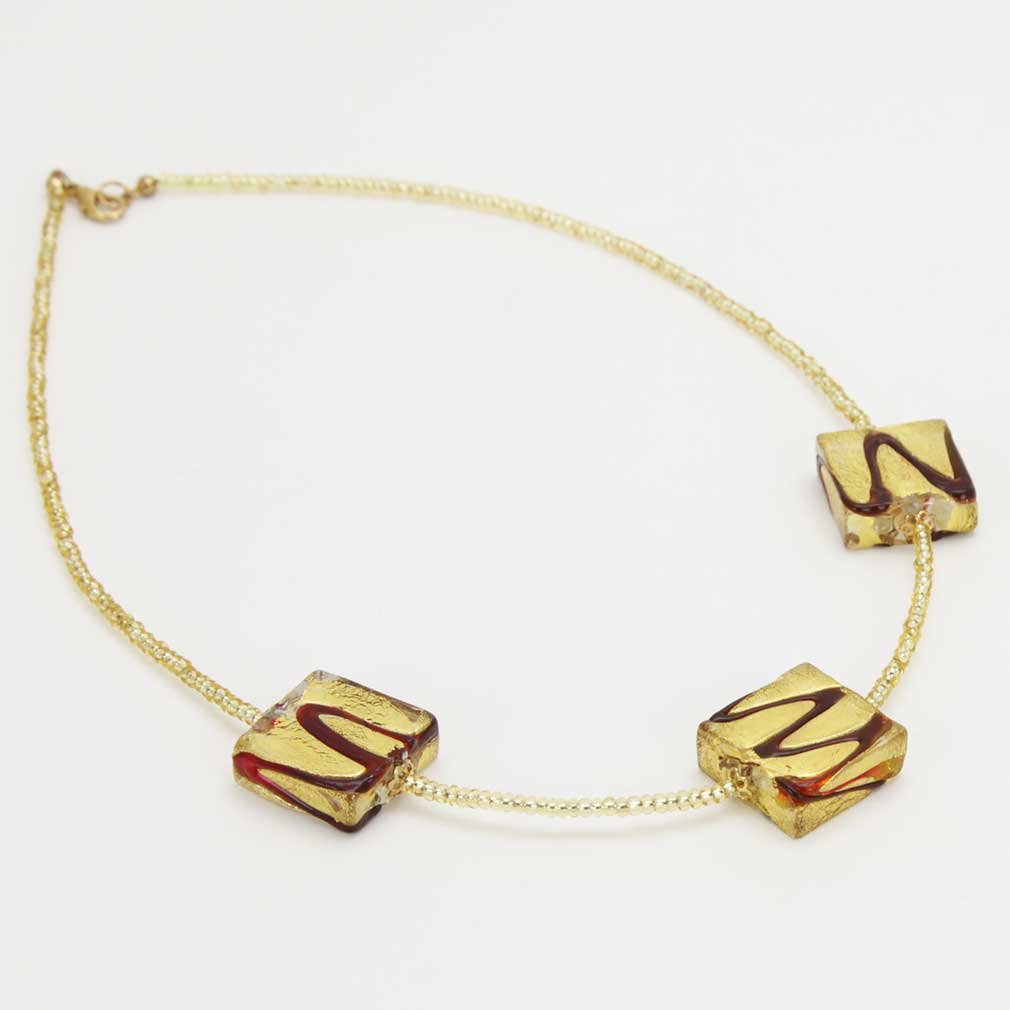 Venetian Murano Glass Royal Red Square Pendant Necklace - Handcrafted Italian Jewelry for Women, Elegant Gift for Special Occasions